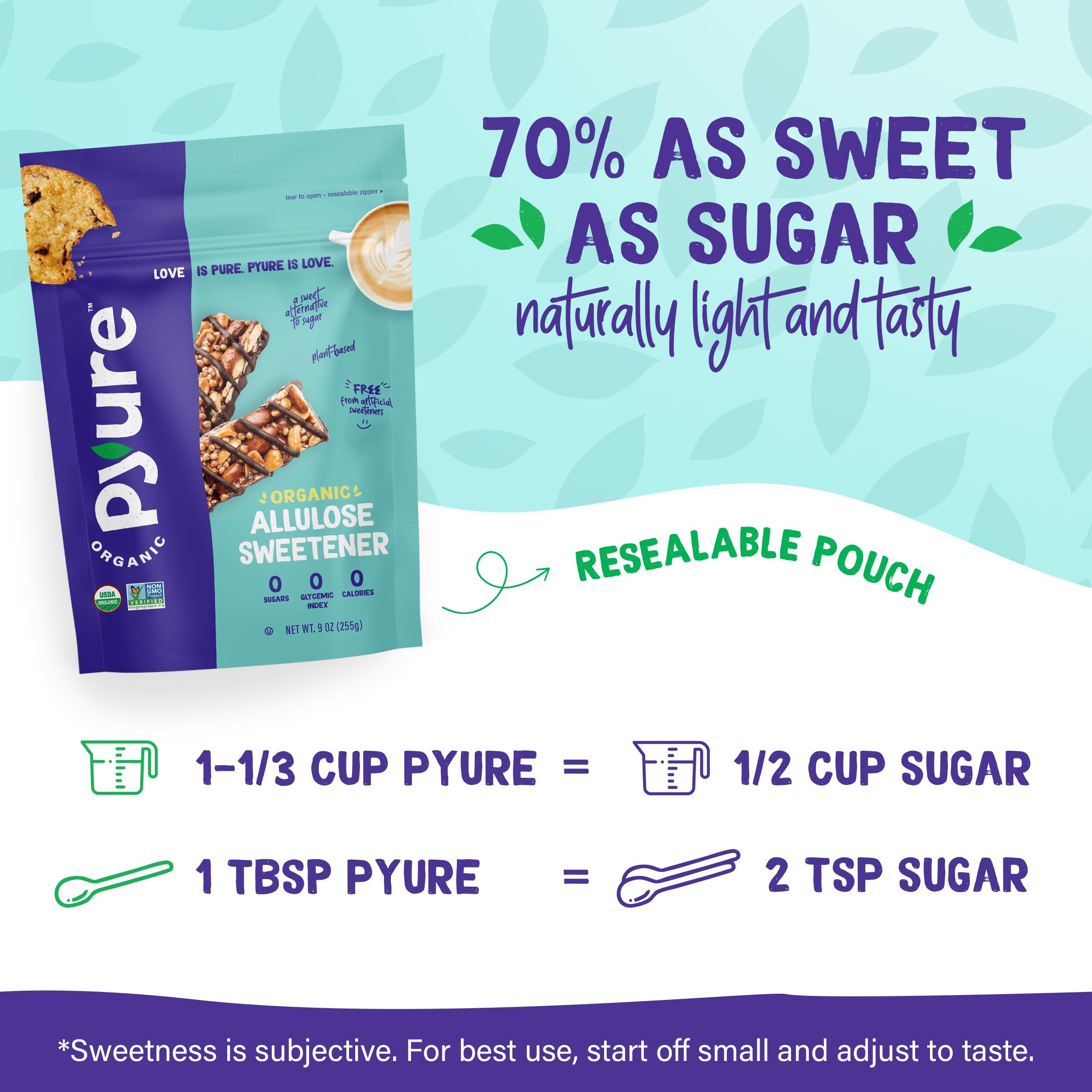 Pyure Pyure Organic Allulose Sweetener | Zero Carb, Zero Sugar, Zero Calorie | 0 Glycemic Index, No Erythritol, Gluten Free & Vegan Keto Sweetener | Plant Based Sweetener for Keto Friendly Food | 9 oz