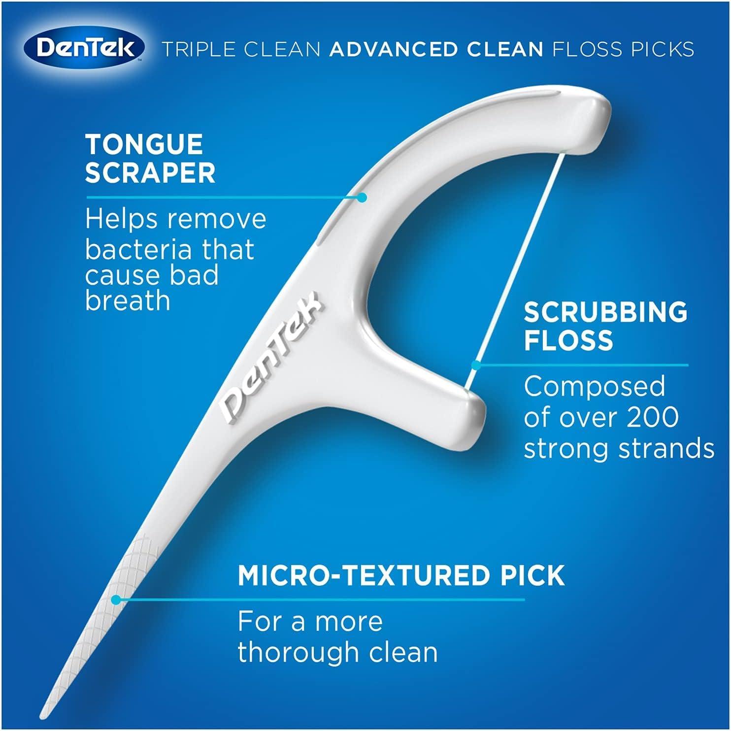 DenTek DenTek Triple Clean Advanced Clean Floss Picks, No Break & No Shred Floss, 90 Count, (Pack of 1)
