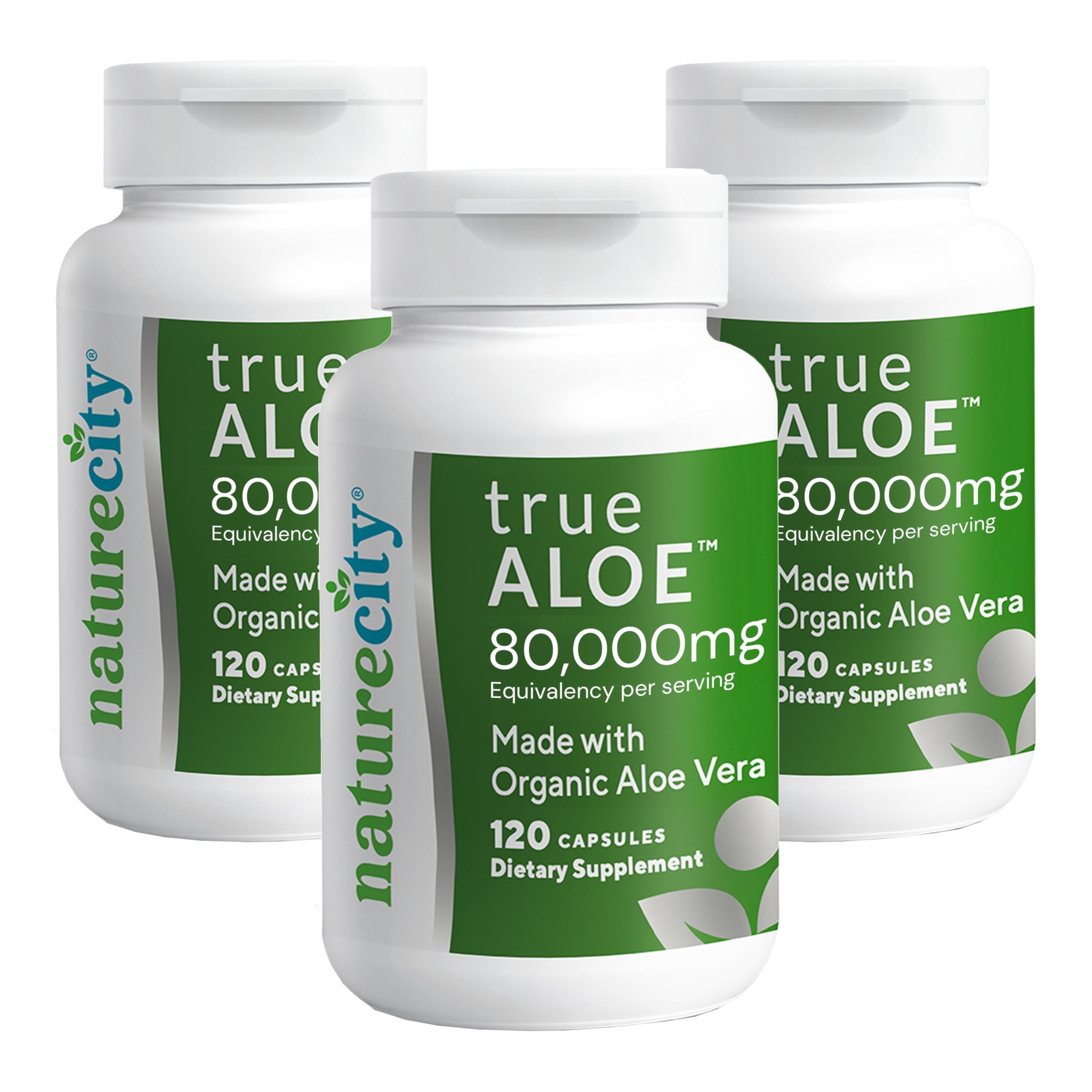 NatureCity NatureCity True-Aloe 80,000mg Aloe Vera Gel Equivalent Per Serving Made with Organic Aloe Vera (360 Capsules) Digestive, Skin and Joint Support|Small Easy-to-Swallow Pills