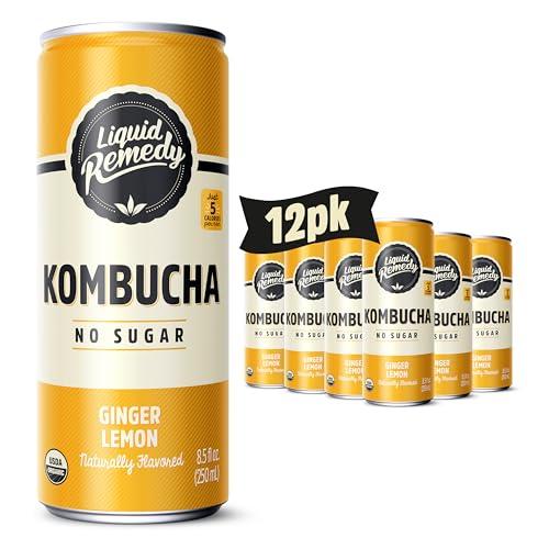 REMEDY Kombucha Liquid Remedy Kombucha Sugar Free Organic Drink, Low Calorie, Probiotic Like Tea for Gut Health - Ginger Lemon - 8.5 Fl Oz Can, 12-Pack
