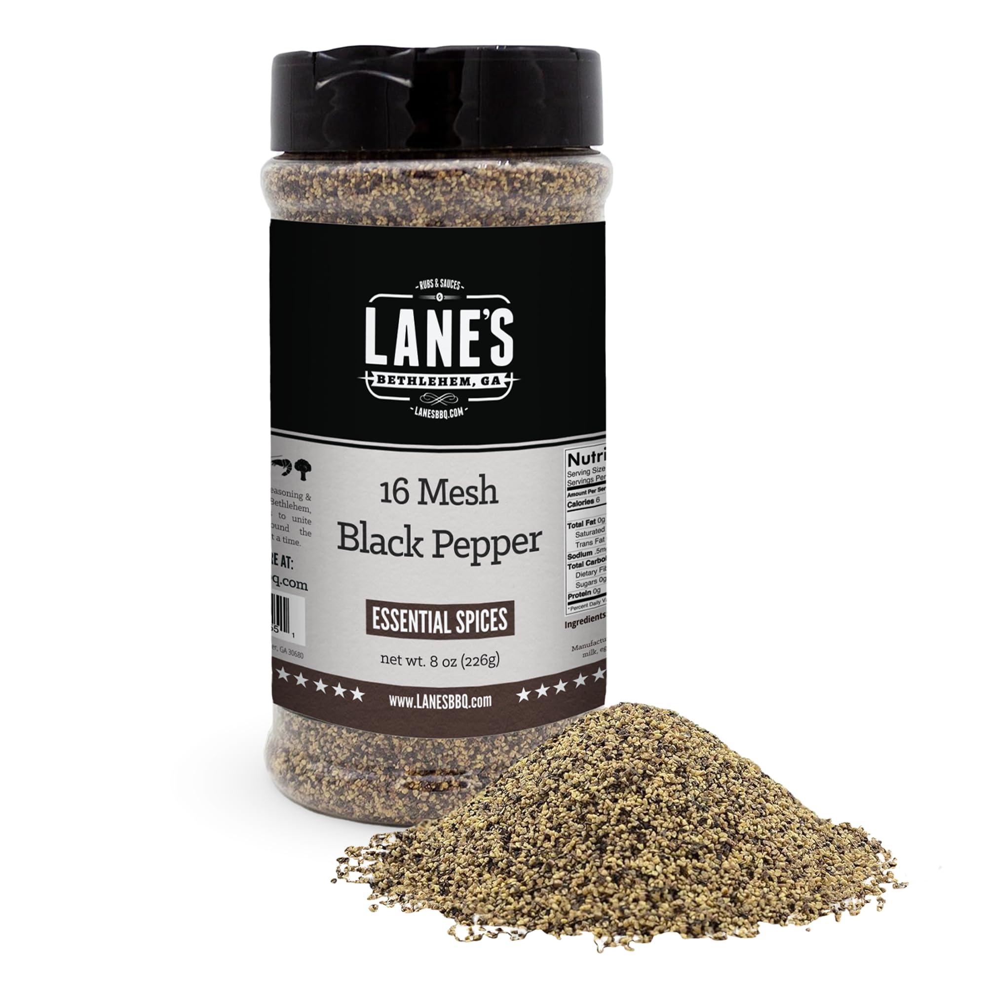 Lane's Lane\'s 16 Mesh Ground Pepper Seasoning, All-Natural Coarse Black Pepper Ground Spice, No Preservatives Coarse Ground Black Pepper, Made in USA, 8 Oz