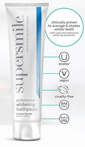 Supersmile Supersmile Professional Teeth Whitening Toothpaste with Fluoride - Clinically Proven to Remove Stains & Whiten Teeth Up to 6 Shades - Enamel Strengthening - No Sensitivity (Icy Mint, 4.2 Oz)