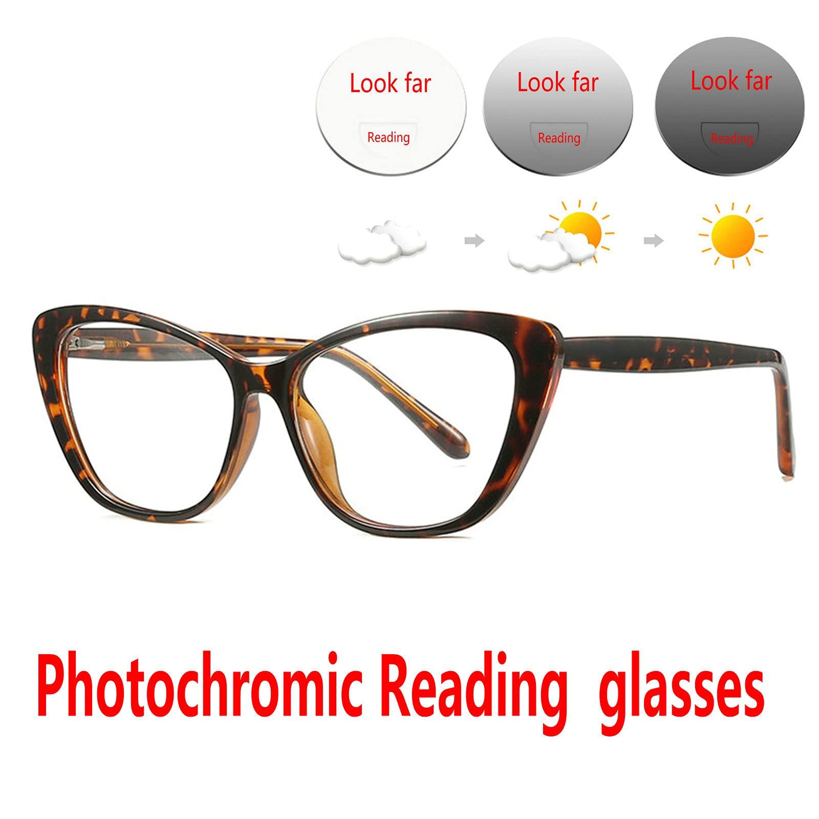 willochra willochra Invisible Transition PhotochromicBifocal Reading Glasses For Men Women cat eye Frame Clear Sunglasses Readers UV400 (leopard, 150)