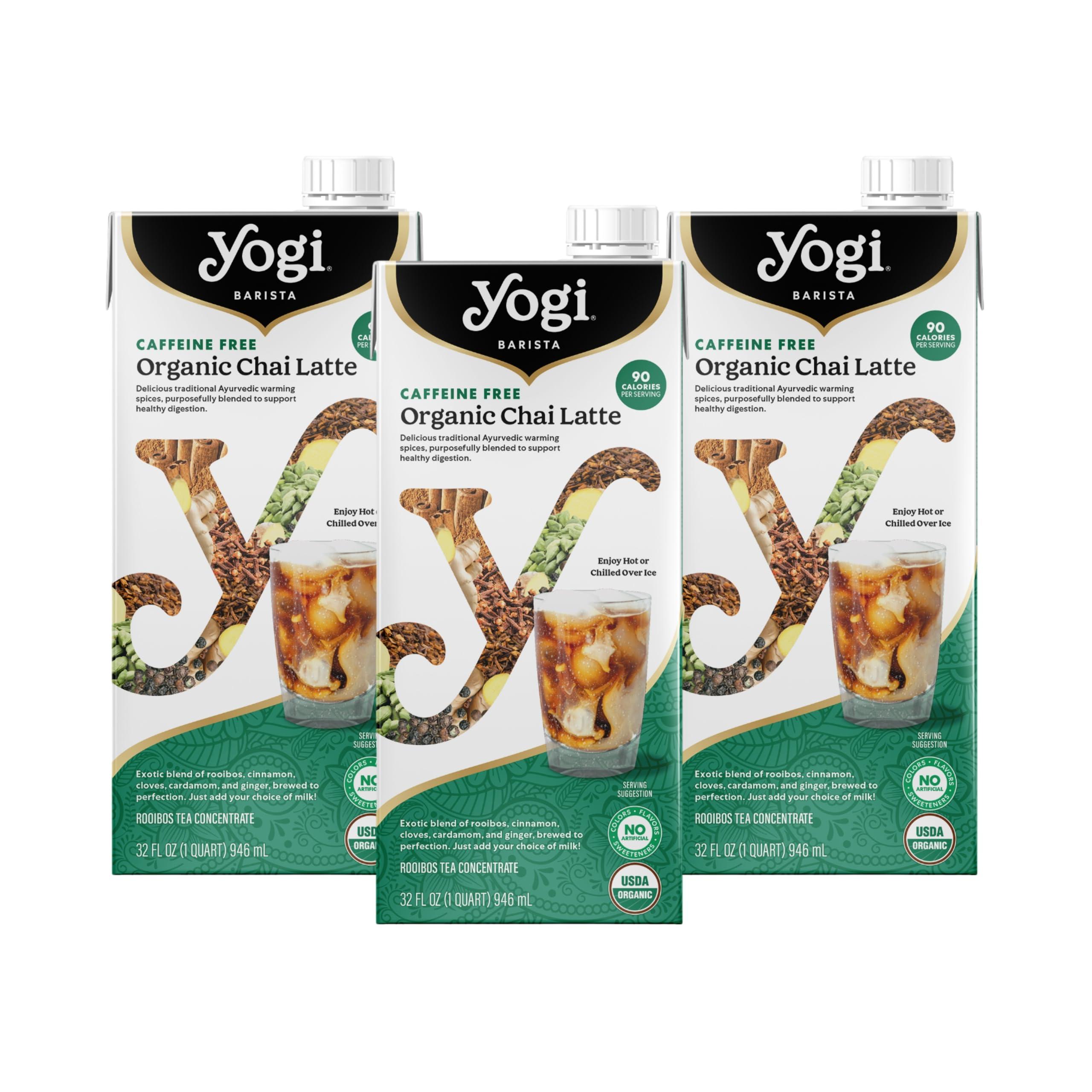 Yogi Yogi Barista Caffeine-Free Organic Chai Latte - 32 Fluid Oz (3 Pack) - Organic Chai Tea Concentrate - Supports Healthy Digestion - Includes Rooibos Tea, Ginger, Cardamom, Cinnamon & More