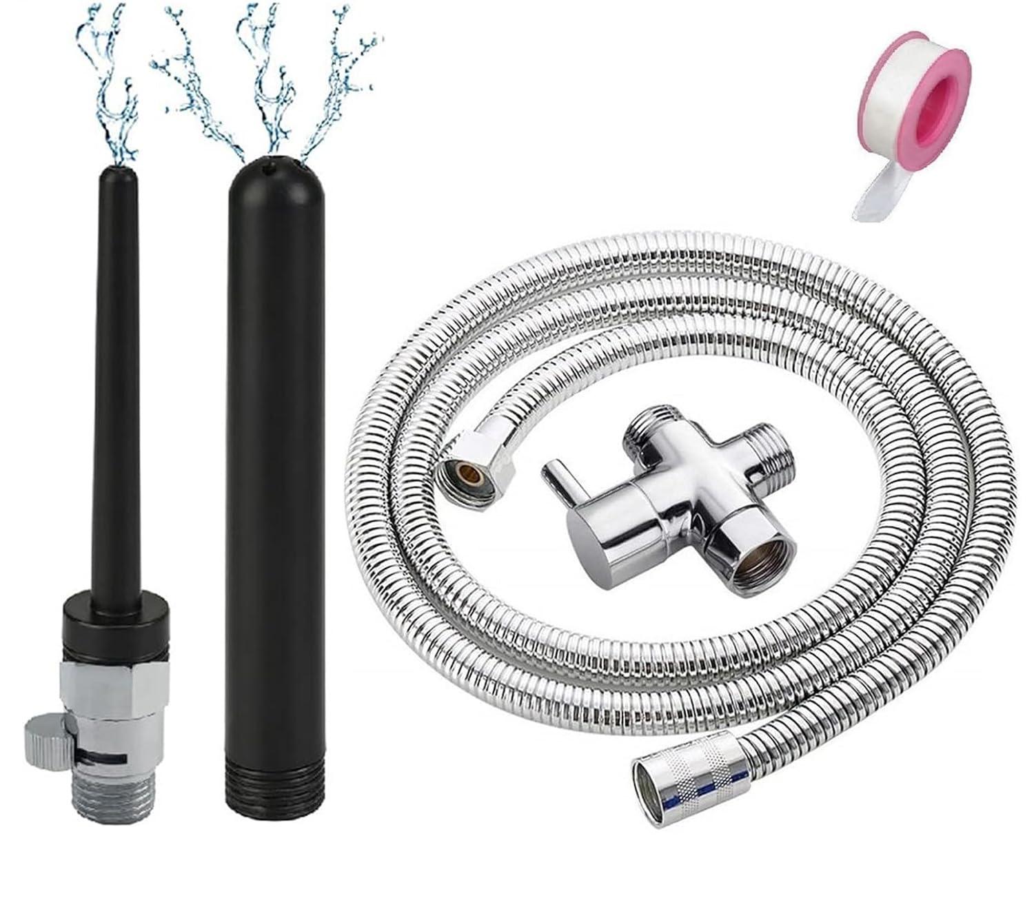 Funny Steel 5Pcs Shower Enema System with 79 Inches Hose,Shower Douche Enema Kit with 2 Bathroom Handheld Nozzles and Regulator Knob for Men Women Cleaning,Enema Nozzle Kit Cleaner Attachment