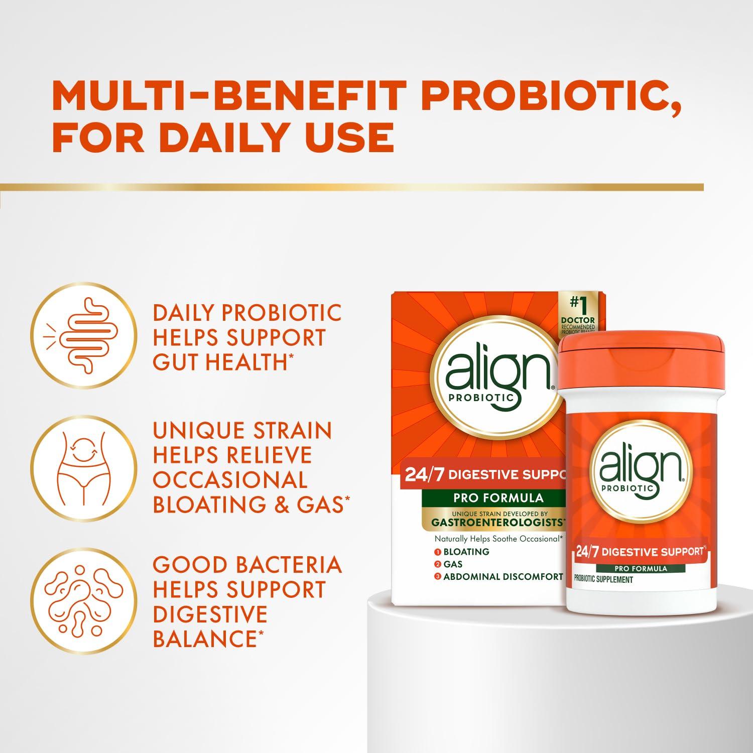 Align Align Probiotic, Pro Formula, Probiotics for Women and Men, Daily Probiotic Supplement, Helps Relieve Occasional Bloating & Gas*, #1 Doctor Recommended Brand, 63 Capsules (Packaging May Vary)
