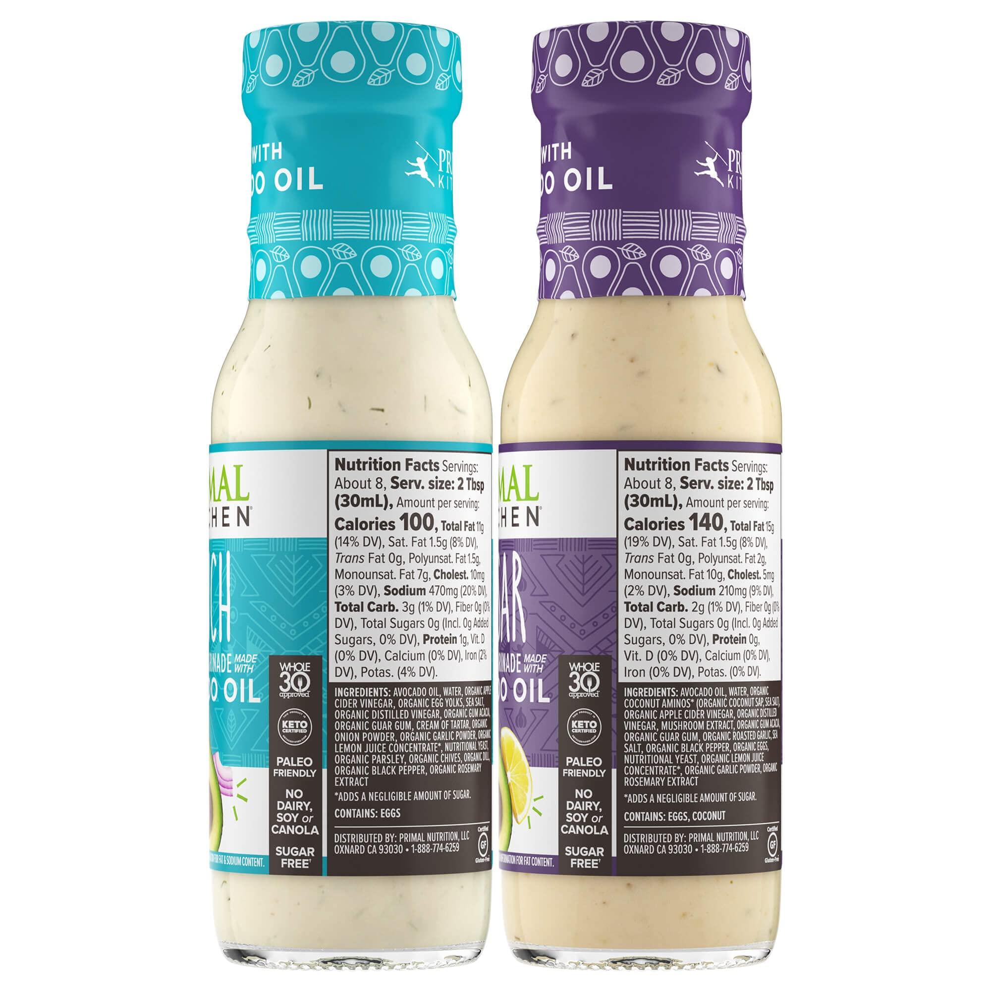 Primal Kitchen Primal Kitchen Ranch Dressing & Marinade and Caesar Dressing & Marinade, Made with Avocado Oil and Cage-Free Eggs, 8 Fluid Ounces, Variety Pack of 2