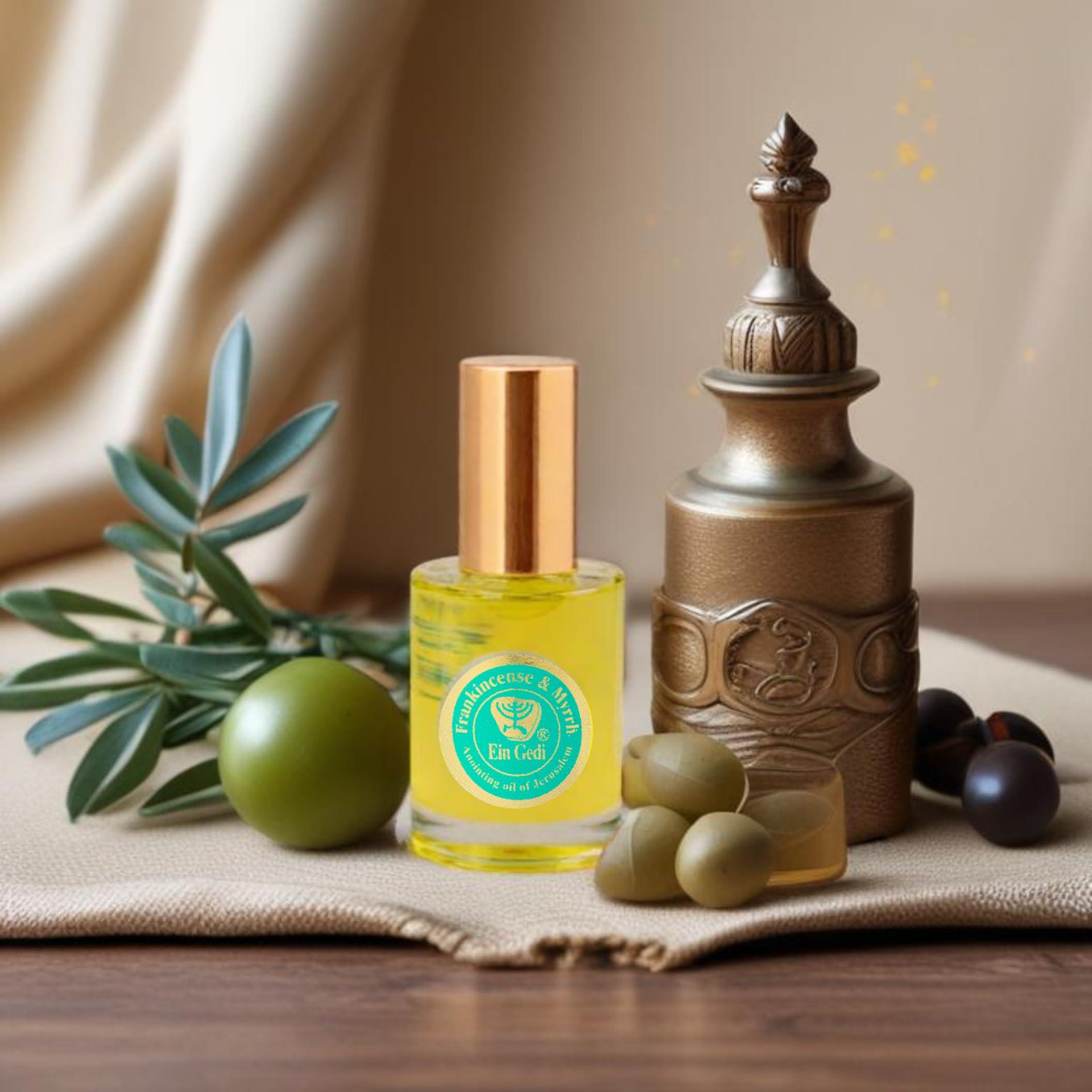 Ein Gedi Ein Gedi Frankincense and Myrrh Anointing Oil, Blessing from Jerusalem - Gold Collection, Made in Holy Land (12ml - 0.4 Oz) Anointing Oil for Prayers and Blessings Scented with Oils of The Bible.