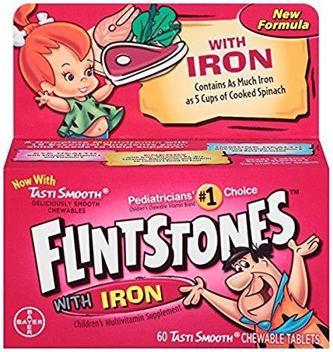 Flintstones Vitamins Flintstones Chewable Kids Vitamins with Iron, Multivitamin for Kids & Toddlers with Vitamin D, Vitamin C & more, 60 Count (Pack of 1)