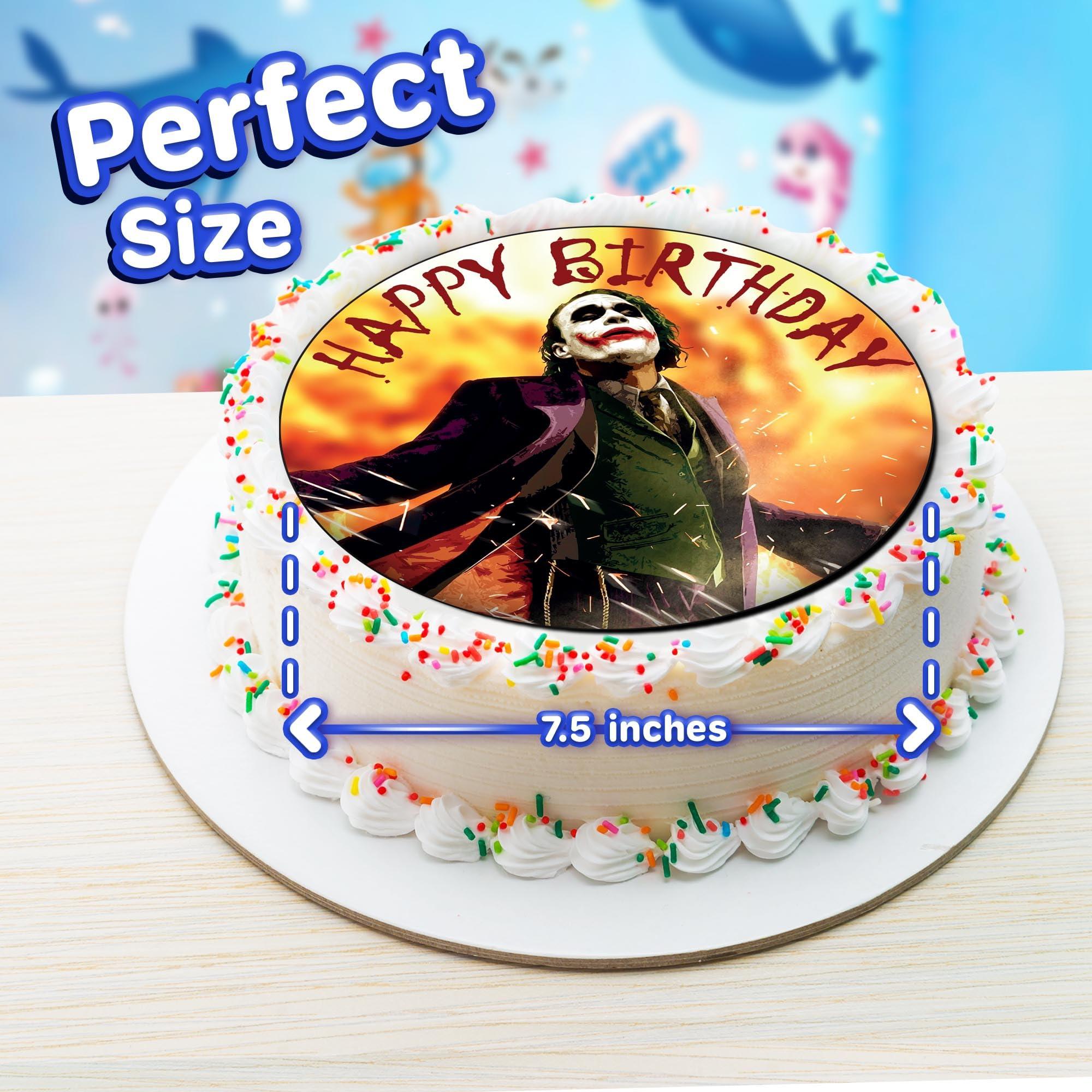 ENDLESS CHOICES 7.5 Inch Joker Heath Ledger Cake Topper Round Edible Birthday Cake Decorations, Happy Birthday Cake
