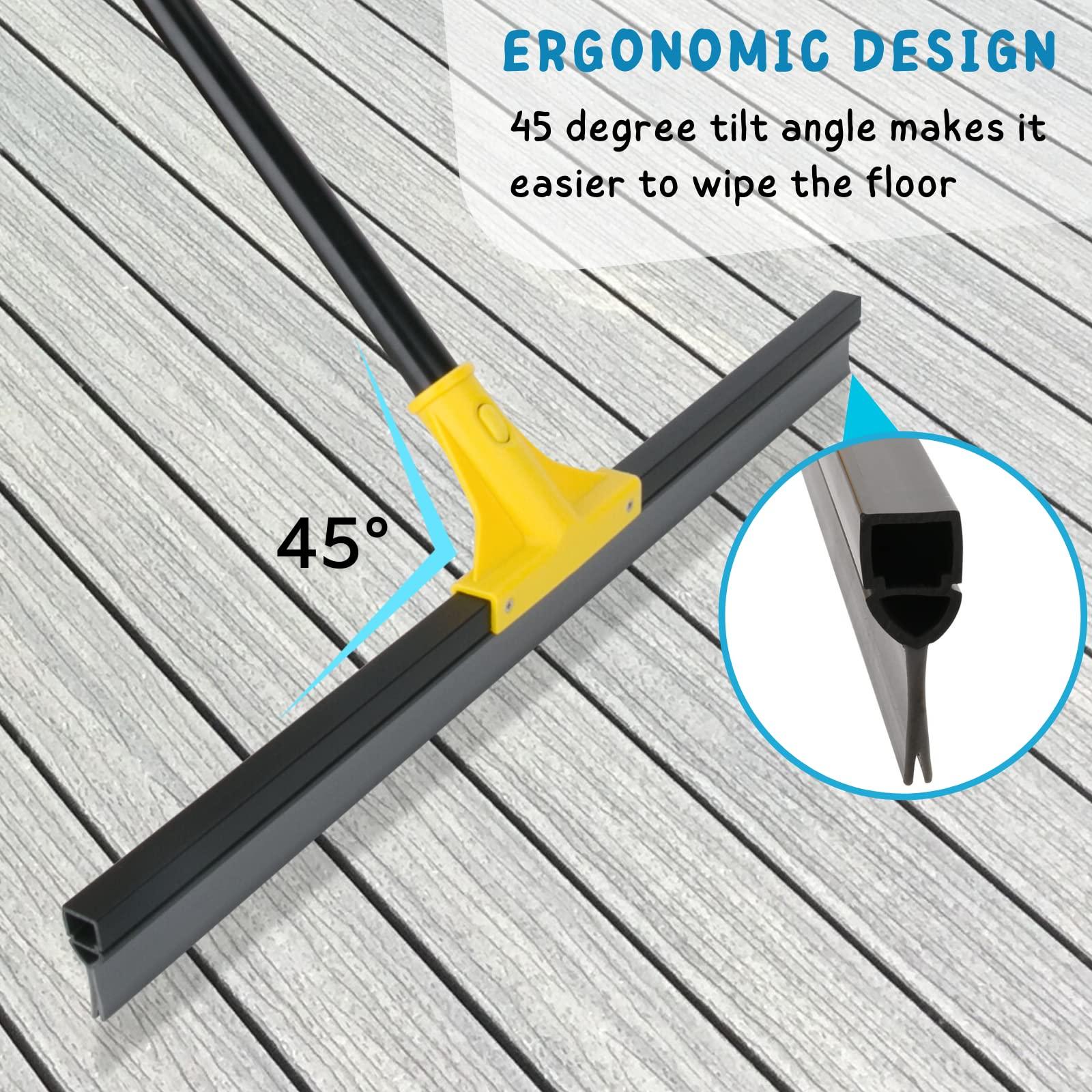 KeFanta Floor Squeegee for Concrete and Tile Cleaning, 24\'\' Rubber Wiper Broom, Large Heavy Duty Water Scraper with 60\'\' Long Handle for Garage, Deck, Bathroom, Shower Glass, Window