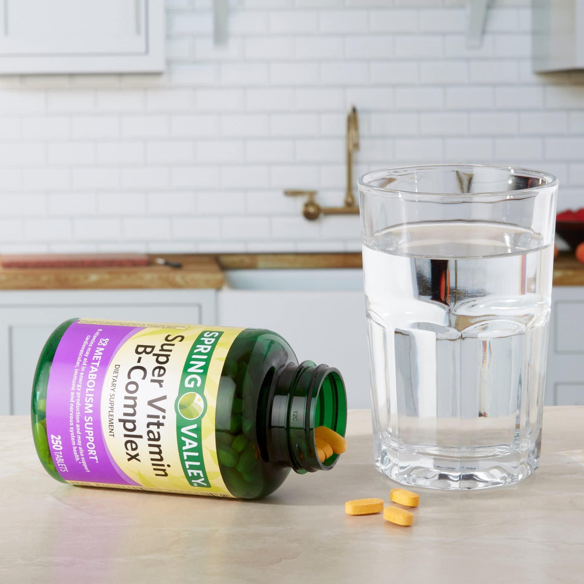 LUAL Super Vitamin B-Complex Tablets. Includes Luall Sticker + Spring Valley Super Vitamin B-Complex Tablets Dietary Supplement (250 Tablets)