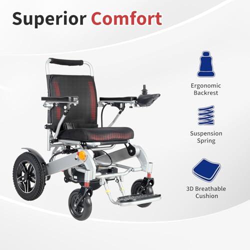 EvoTraQ EvoTraQ Electric Wheelchair for Adults, Lightweight & Foldable, Motorized Wheelchairs for Seniors, FSA/HSA Eligible, Up to 300 lbs Capacity Power, USA Based Surpport, Dual 250W Motors - Silver