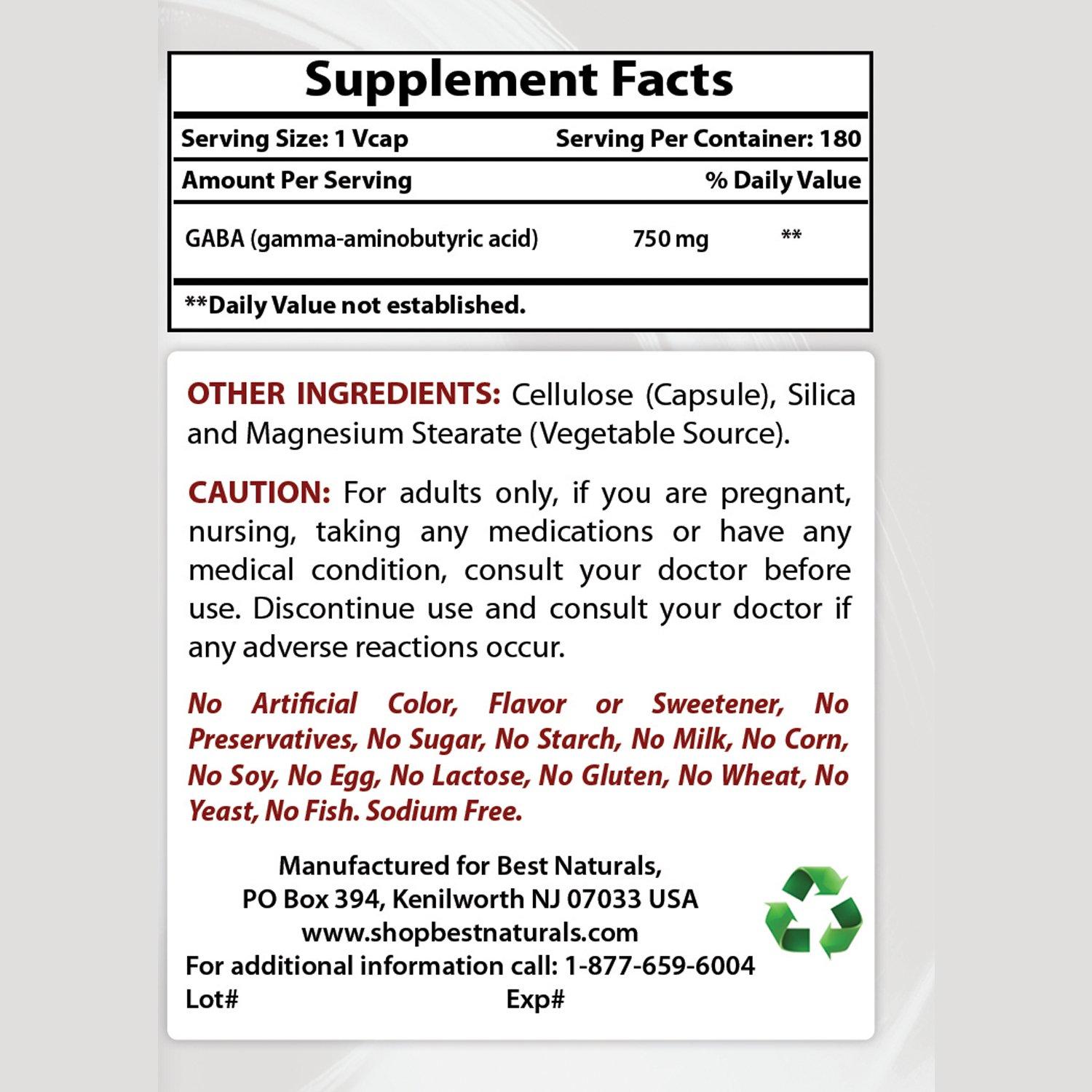 Best Naturals Best Naturals GABA Supplement 750mg & L-Theanine 200mg