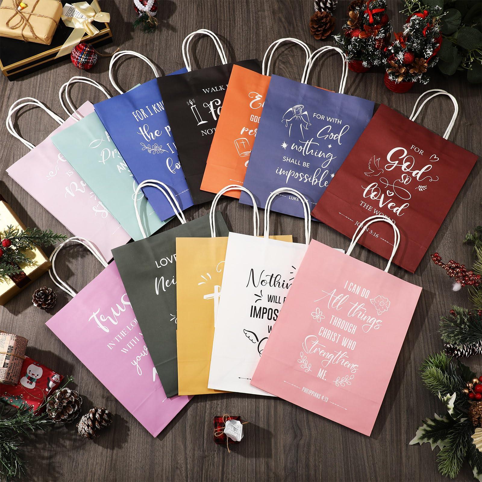 Mooliwe Mooliwe 60 Pcs Church Welcome Christian Gift Bags for Women Baptism Religious Gift Bulk Inspirational Bible Verse Treat Bags with Handles for Birthday Wedding Party Favors