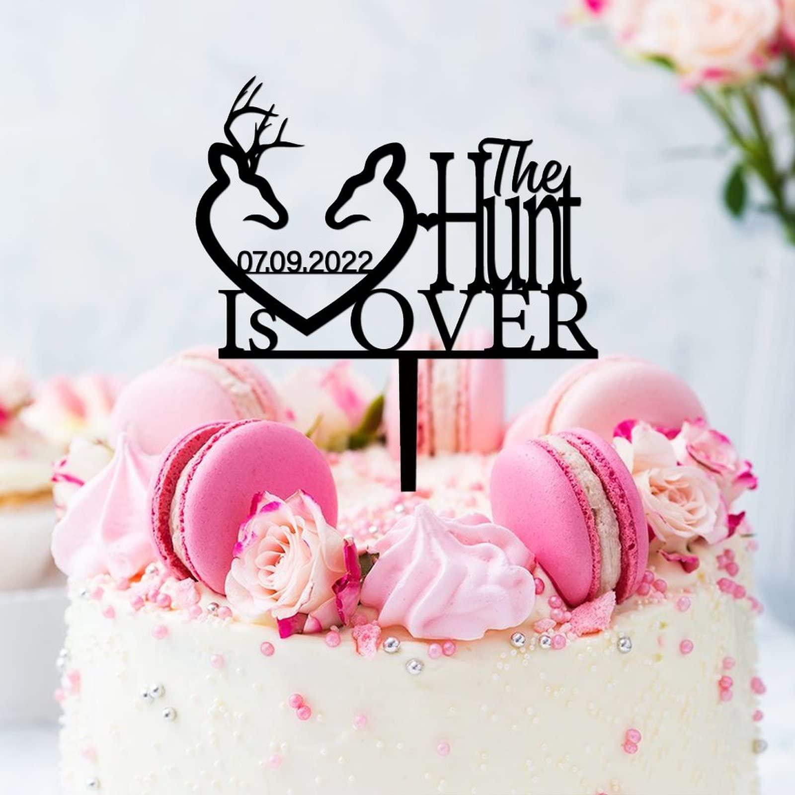 Generic Acrylic Wedding Cake Topper Custom Funny The Hunt Is over Not Edible Baking Cake Insert Cake Decoration Supplies for Wedding Engagement Anniversary Bridal Shower Party Decor