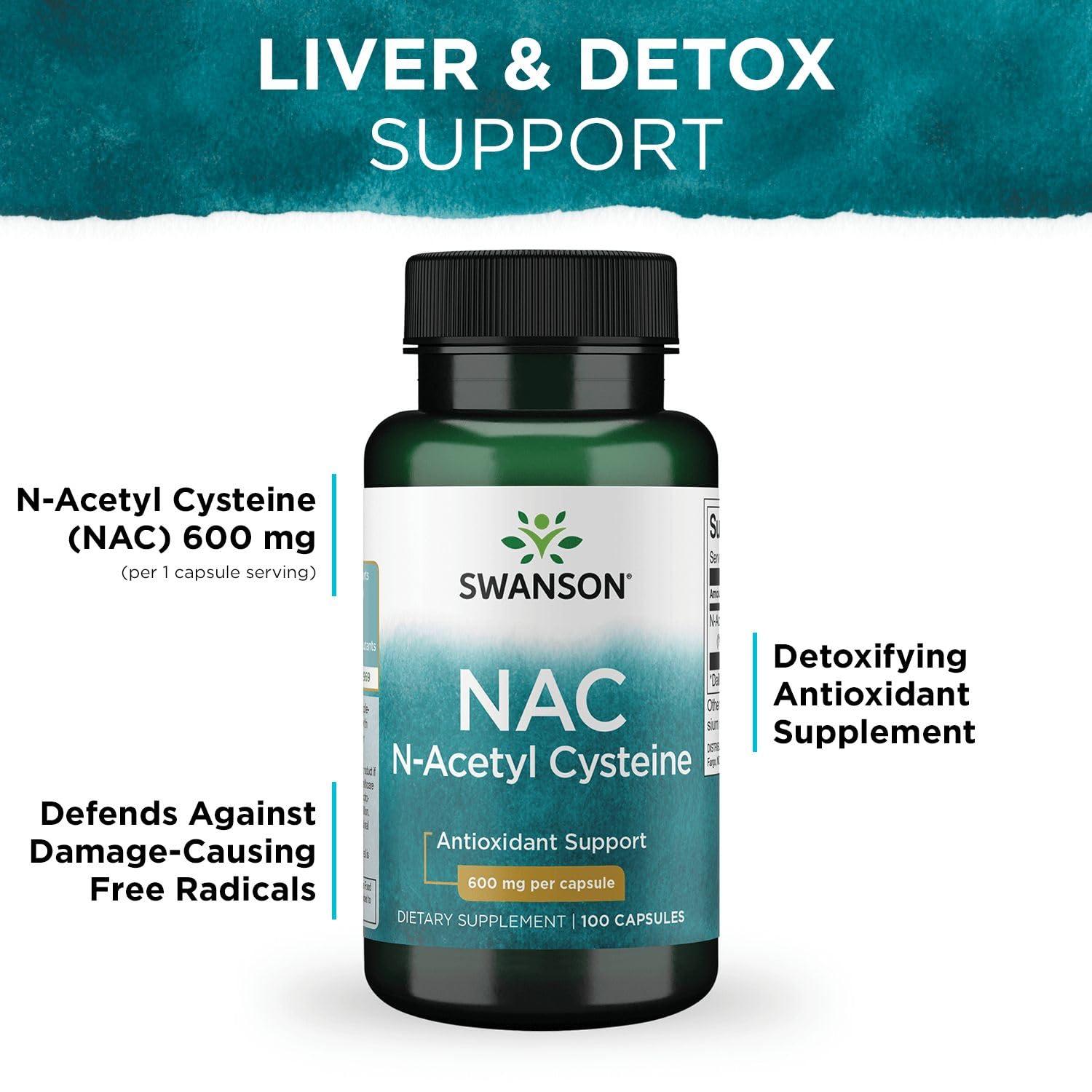 Swanson Premium Brand Swanson Premium Brand NAC N-Acetyl Cysteine - 600 mg, 100 Capsules - Antioxidant and Cellular Health Support Supplement