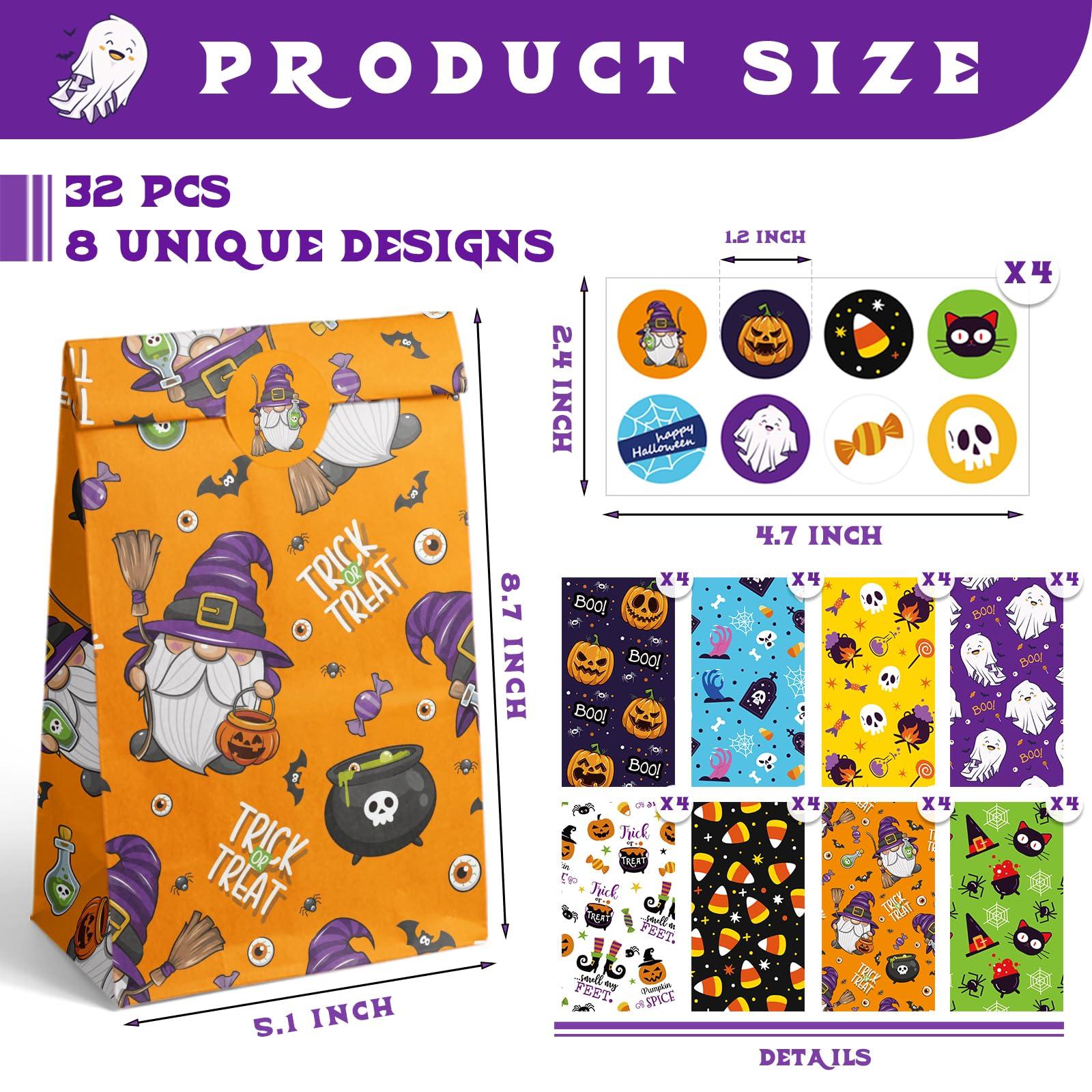 Elunpoe Elunpoe 32pcs Halloween Treat Bags Goodie Bags, Candy Bags for Trick or Treat, Perfect Halloween Party Favor Paper Bags for Snacks, Gift Bags, and Party Supplies