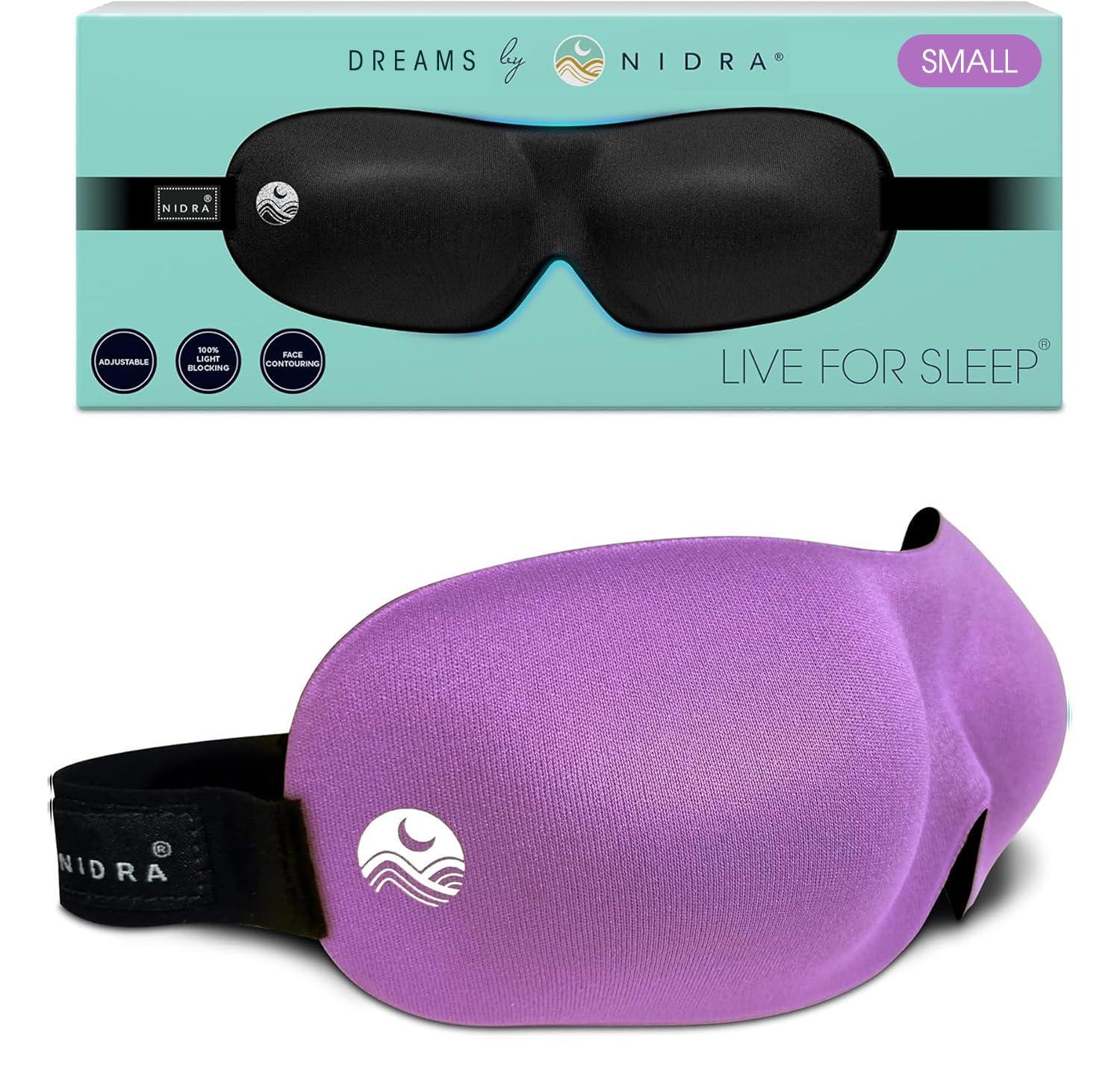 Nidra Nidra Small Medium Sleep Mask for Women & Men, Blackout Blindfold Eye Mask, Deep Rest, 3D Comfort Contoured for Side Sleepers, Lightweight & Soft, Light Blocking for Travel, Yoga, Sleeping, Purple