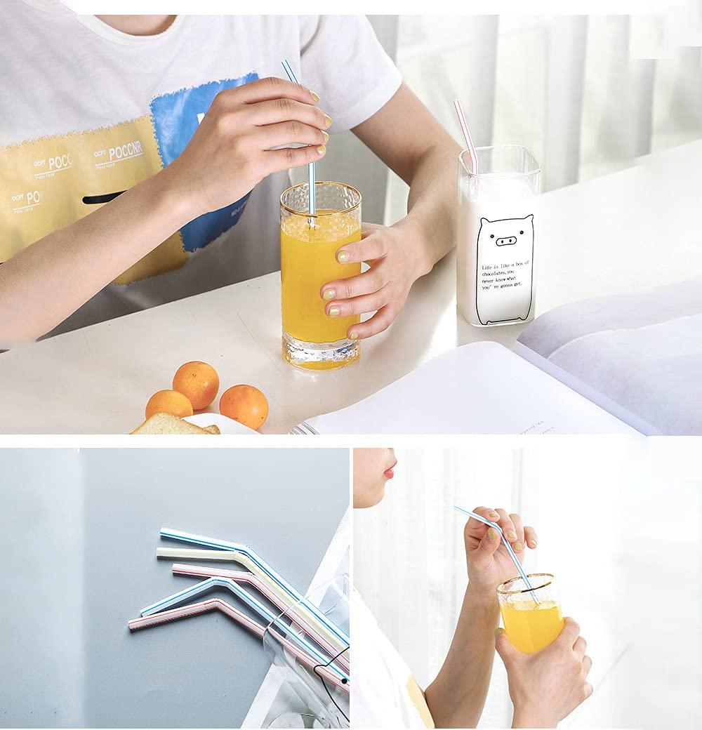 Kyllog 600pcs Plastic Drinking straws, Flexible straws, 8" Long, Stripes Multiple Colors Straws,suitable for various drinks, juice, milk, tea, cocktails, parties, daily use (600pcs)
