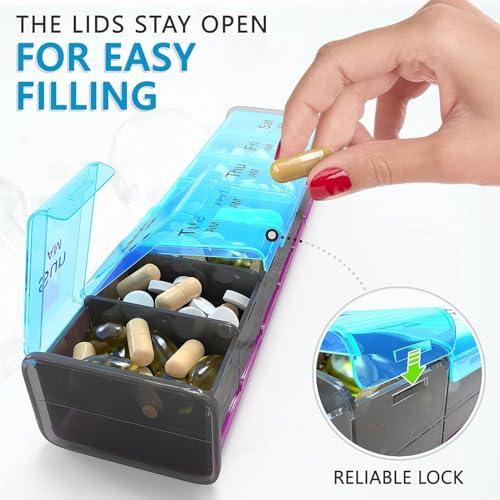 BEXEEN Extra Large Pill Organizer- XXL Pill Box 7 Day - Weekly Pill Organizer with AM PM Large Compartments Big Pill Case for Supplements Jumbo Pill Holder for Vitamins Huge Medicine Organizer 2 Times a Day