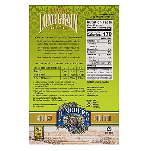 Lundberg Lundberg Family Farms - Brown Long Grain Rice, Rich & Nutty, Firm Texture When Cooked, 100% Whole Grain, High in Fiber, Vitamins & Minerals, Pantry Staple, Gluten-Free, Non-GMO, Vegan, Kosher (32 oz)