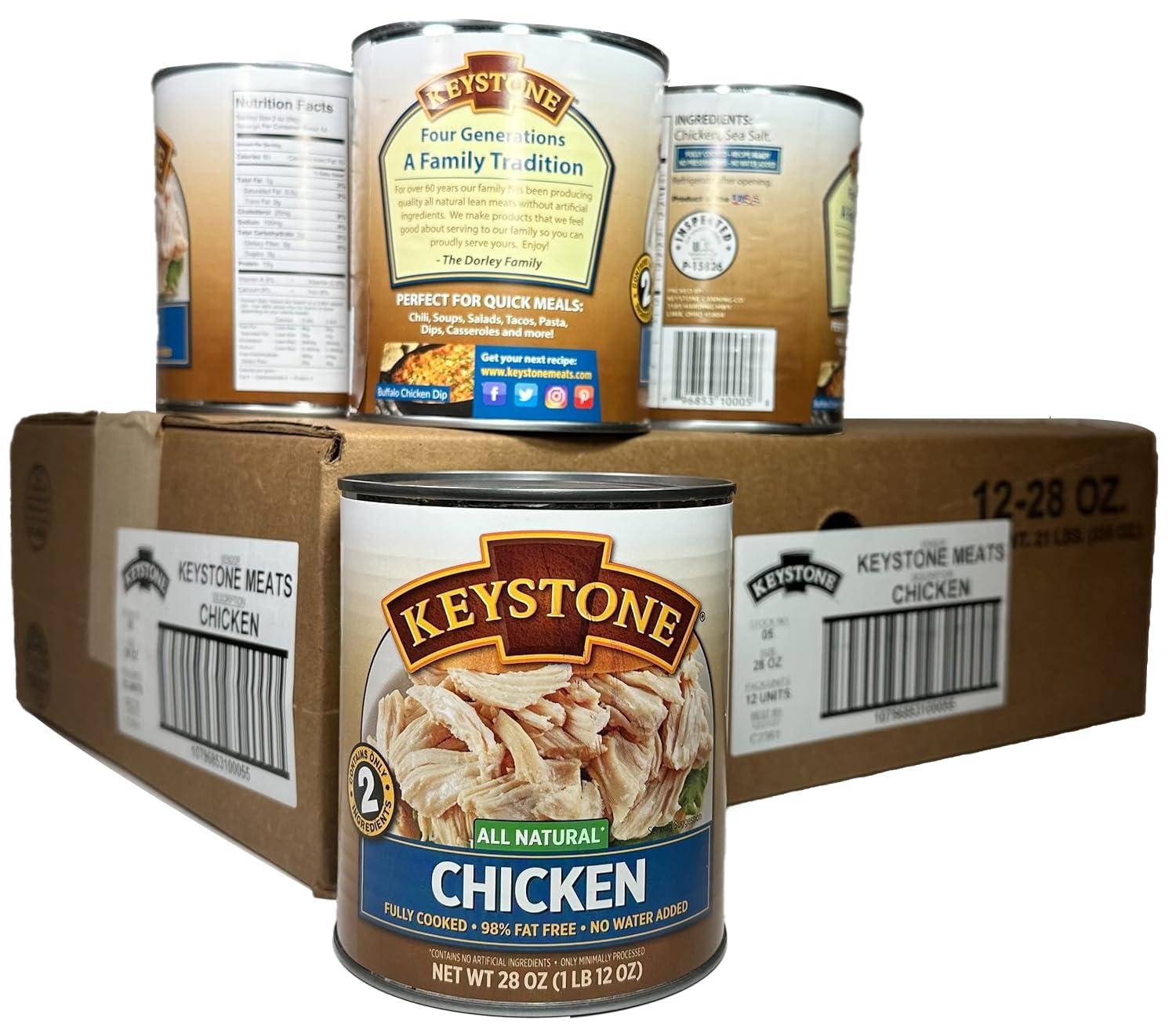 Keystone Keystone All Natural Premium Canned Chicken 28 Oz Fully Cooked | No Water Added | Ready to Eat | Quick Meals Emergency Survival Food Canned Meat Pack of 12
