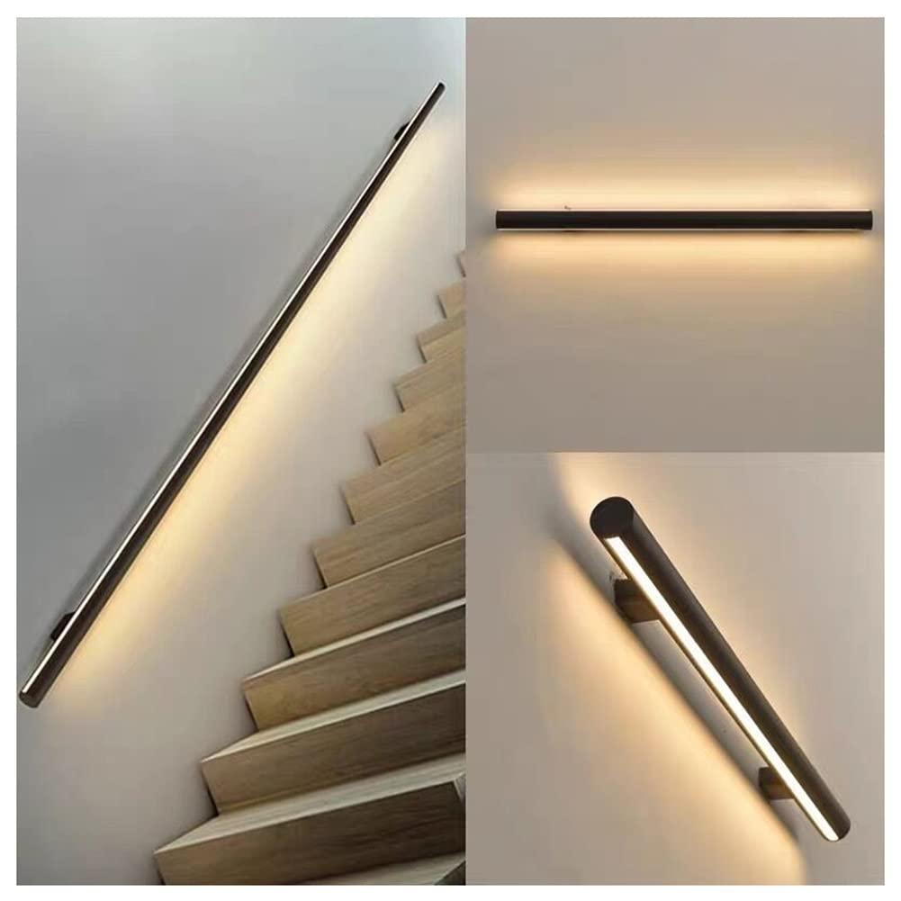 Sxlawesom LED Handrail, Lighted Staircase Handle with Light, Wall Mounted Hand Railings, Corridor Wall Light, Aluminum, with 2 Flush Endcaps (Color : Black, Size : 19.7\"/0.5m)