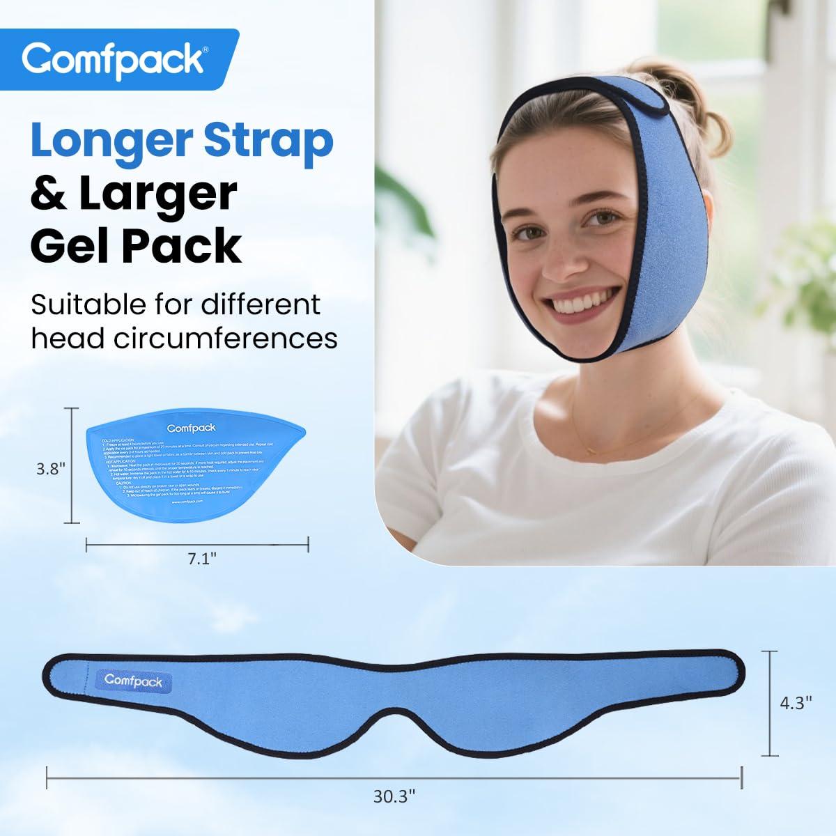Comfpack Comfpack Wisdom Teeth Ice Pack Head Wrap, Large Face Ice Pack with 4 Reusable Hot Cold Gel Packs for TMJ Relief, Jaw Pain, Face Swelling, Oral Pain, Cosmetic Injection, Tonsillectomy