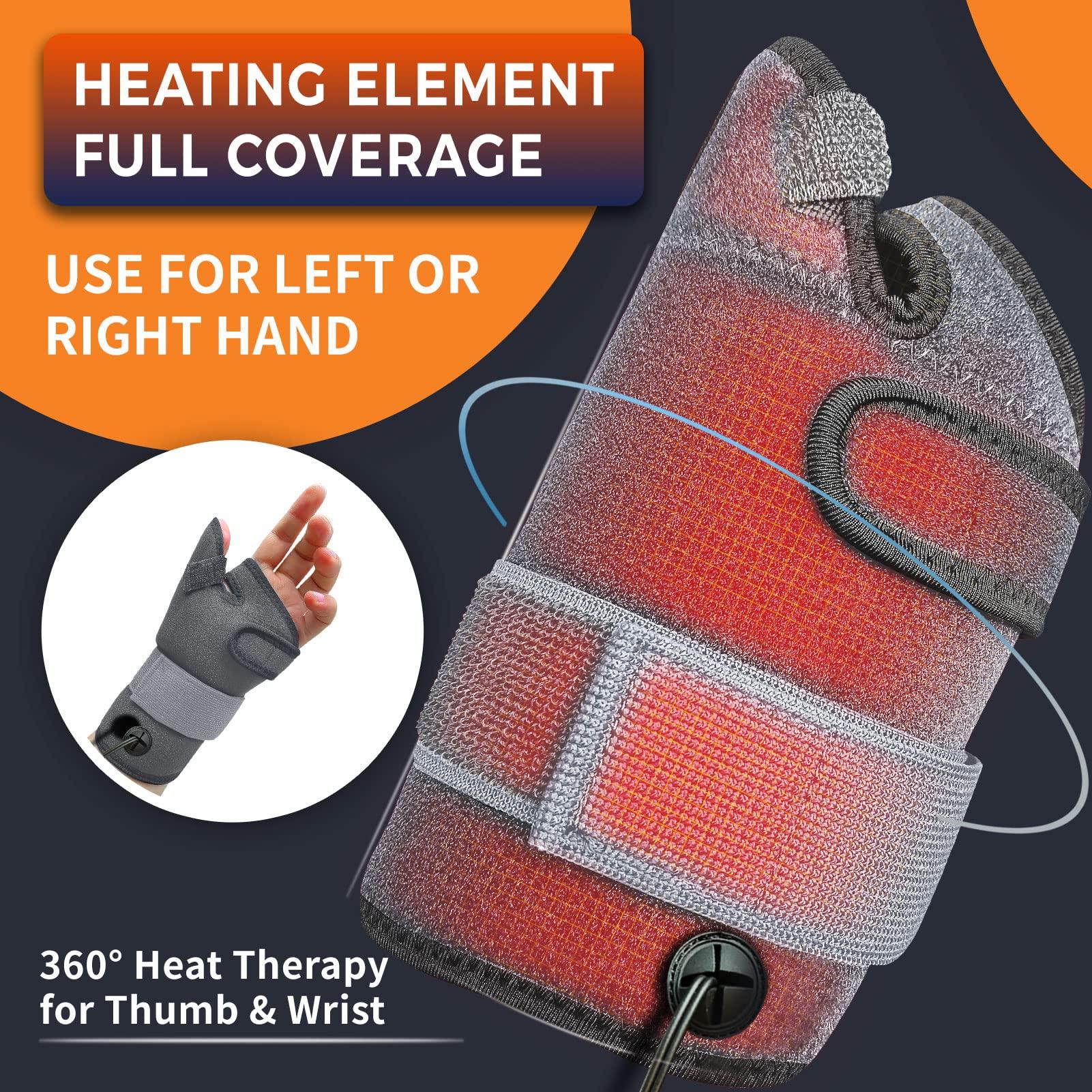 ELEKHEAL Wrist Thumb Brace Heating Pad for Arthritis and Carpal Tunnel Relief, Heated Wrap for Sprains Trigger Thumb, De Quervain\'s Tenosynovitis, Tendonitis Wrist Hand Pain Relief - Left Right Hand(L/XL)