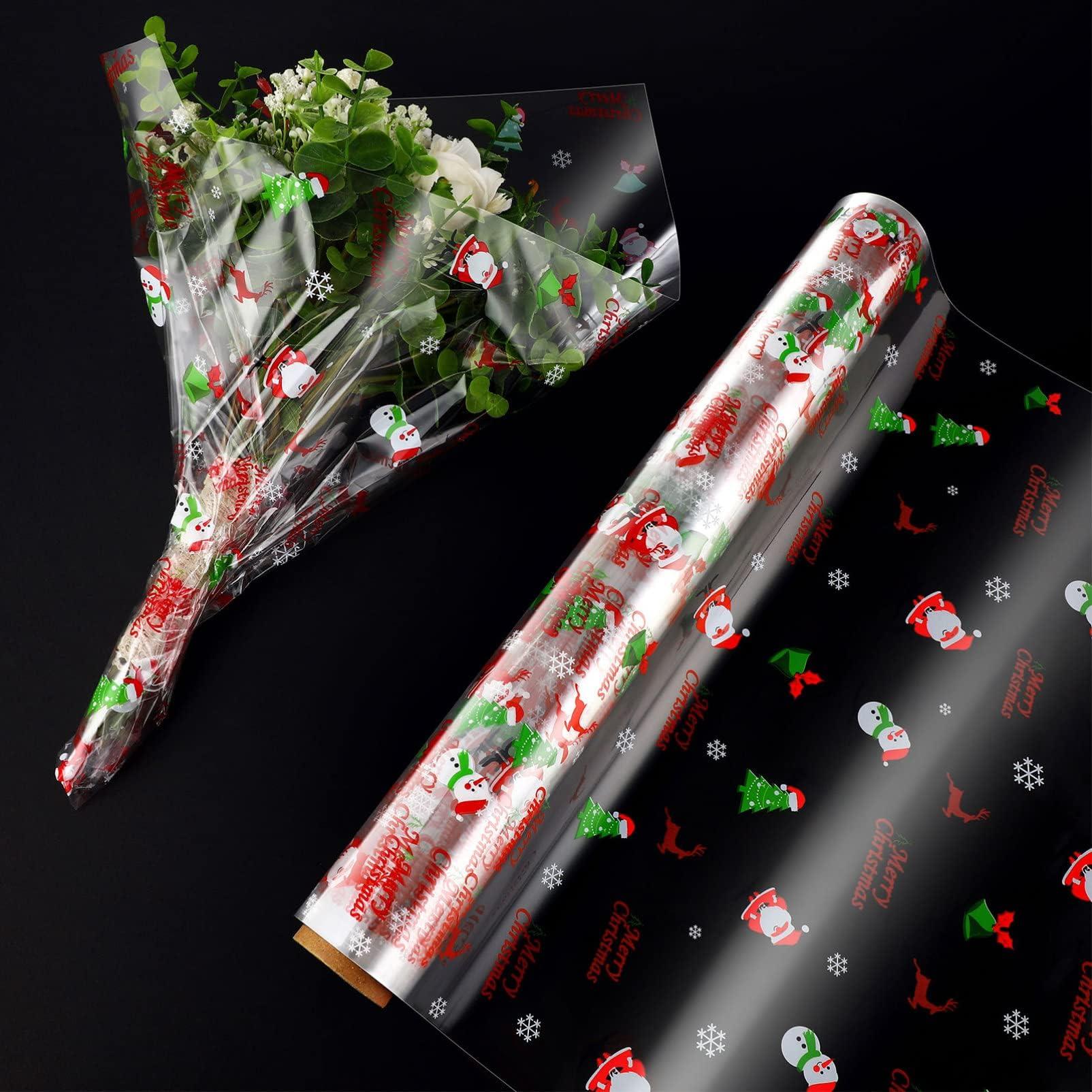 Choisyin Christmas Cellophane Wrap Roll,Clear Wrapping Paper Snowflake Plastic Paper