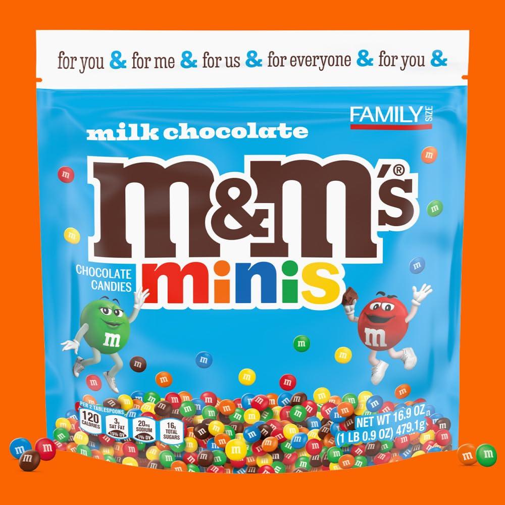 M&M'S M&M'S Minis Milk Chocolate Candy, Family Size, 16.9 oz Resealable Bulk Candy Bag
