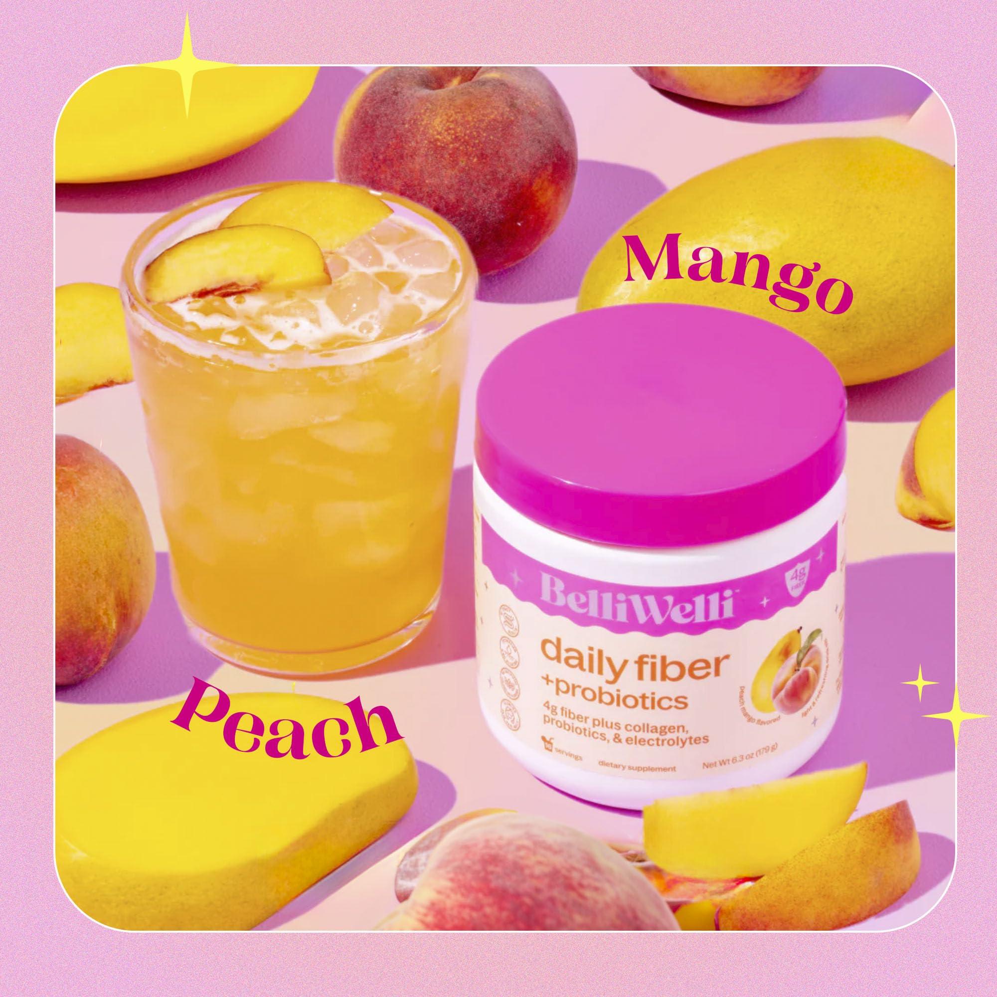 Belli Welli Belli Welli Daily Fiber Supplement Powder with Collagen, Probiotics & Electrolytes | Supports Digestive Health, Gut Balance & Debloating | Peach Mango | 16 Servings