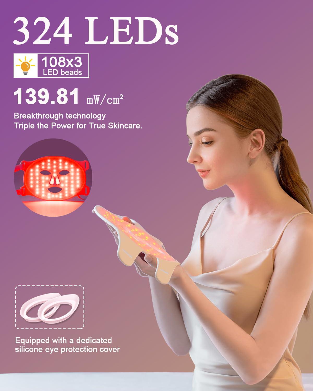 BETNEP Red Light Therapy for Face,3 Modes LED Face Mask Light Therapy,Near-Infrared 850 Red Light Therapy Mask(NIR),Portable,Rechargeable and Remote