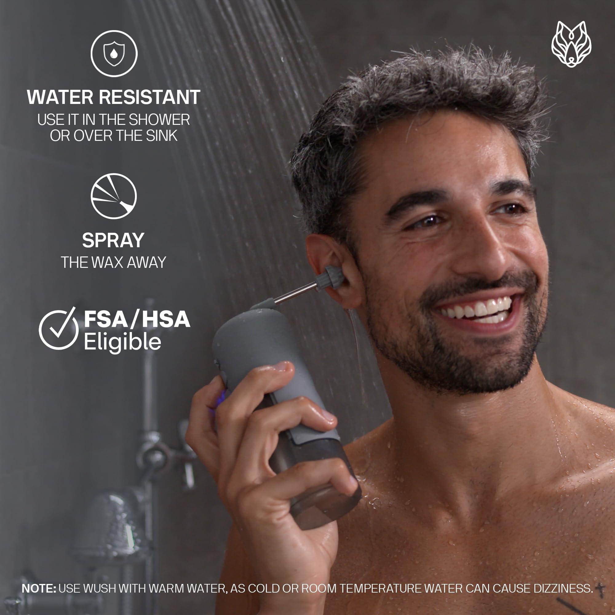 Black Wolf Wush Pro by Black Wolf - The Original Deluxe Water Powered Ear Cleaner with 6 Reusable Replacement Tips by Black Wolf - Safe & Effective for Ear Wax Buildup - Electric Ear Wax Removal Kit (Grey)