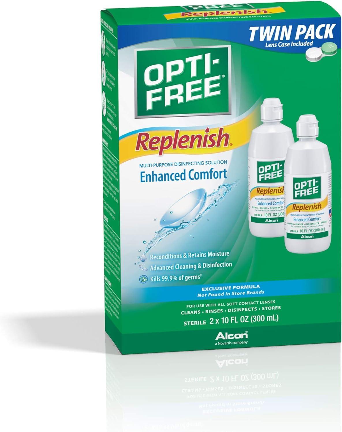 Opti-Free Opti-Free Replenish Multi-Purpose Disinfecting Solution with Lens Case, Twin Pack, 10-Fluid Ounces Each - 2 Count (Pack of 1)