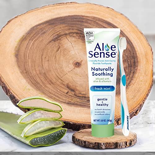 AloeSense AloeSense Fluoride Toothpaste, Naturally Soothing Toothpaste Sensitive Teeth and Gum Care with Aloe Vera, Allantoin & Fresh Mint Flavor, Gentle & Natural Toothpaste, ADA Approved (5-oz, 12 Count)