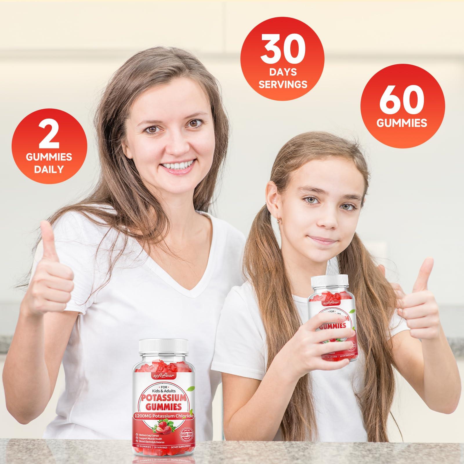 softbear softbear Potassium Gummies for Adults, Sugar Free Potassium Chloride Gummies 1200mg Support Leg Cramps & Electrolyte Balance High Potency Potassium Supplement Gummies Strawberry Flavor 60 Count