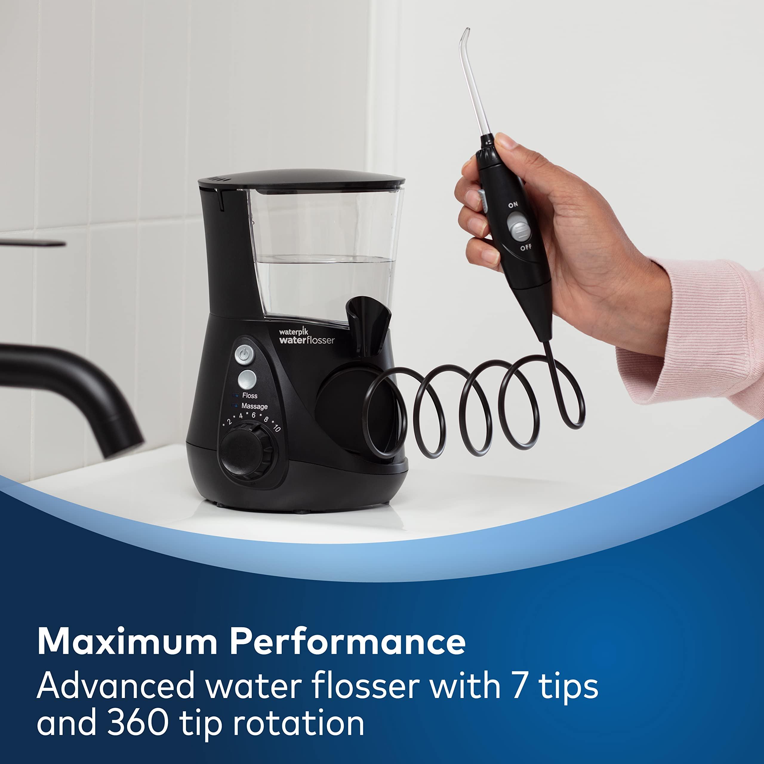 Waterpik Waterpik Aquarius Water Flossers WP-662 Black and WP-660 White with 10 Pressure Settings, 7 Tips, ADA Accepted