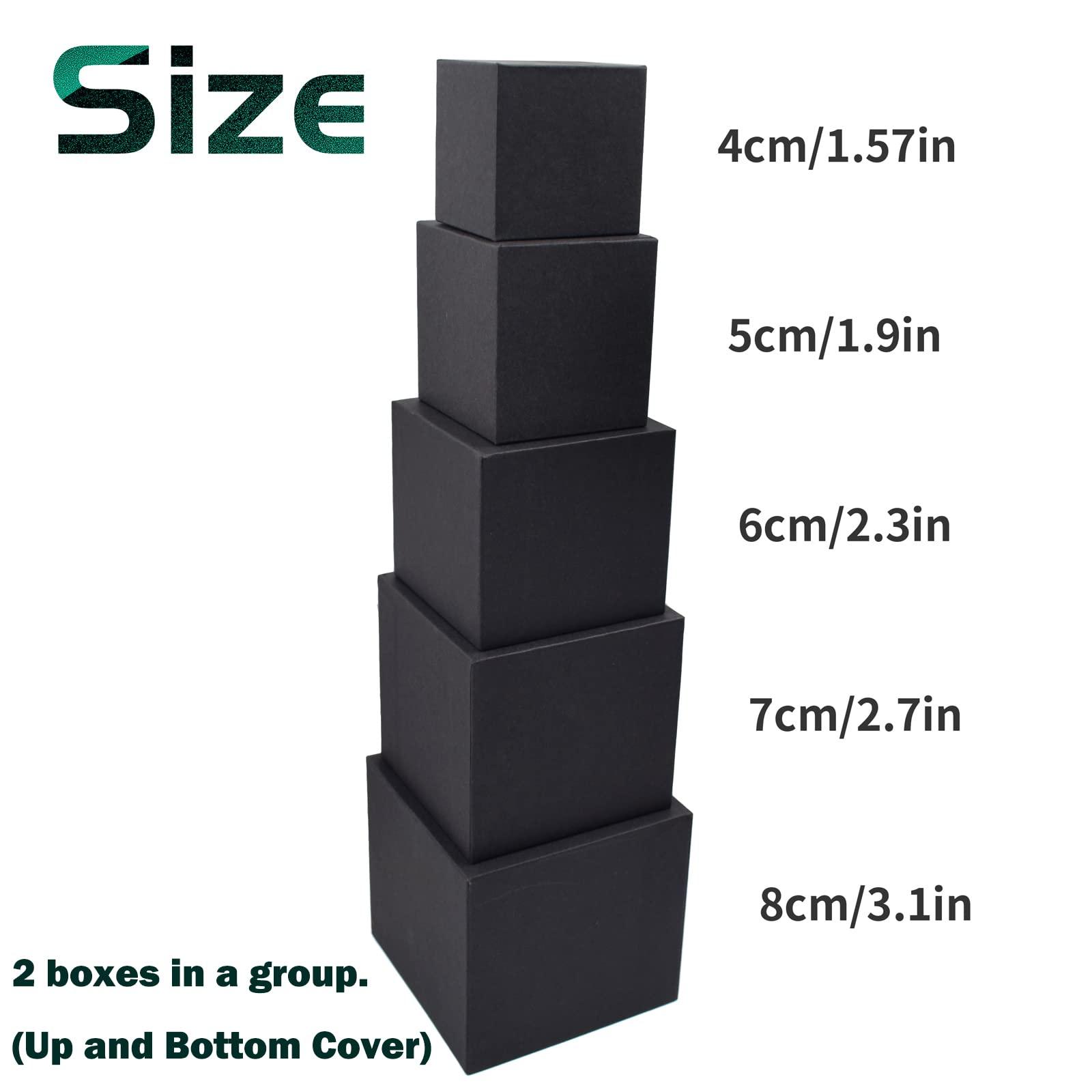 KeaJuidy KeaJuidy Nesting Gift Boxes Set Prank Gift Wrap Boxes Up and Bottom Cover Surprise Box Small Square Kraft paper Boxes Box Inside a Box Gift Set for Christmas Halloween Birthday (1.7-3.5 Inch), Black
