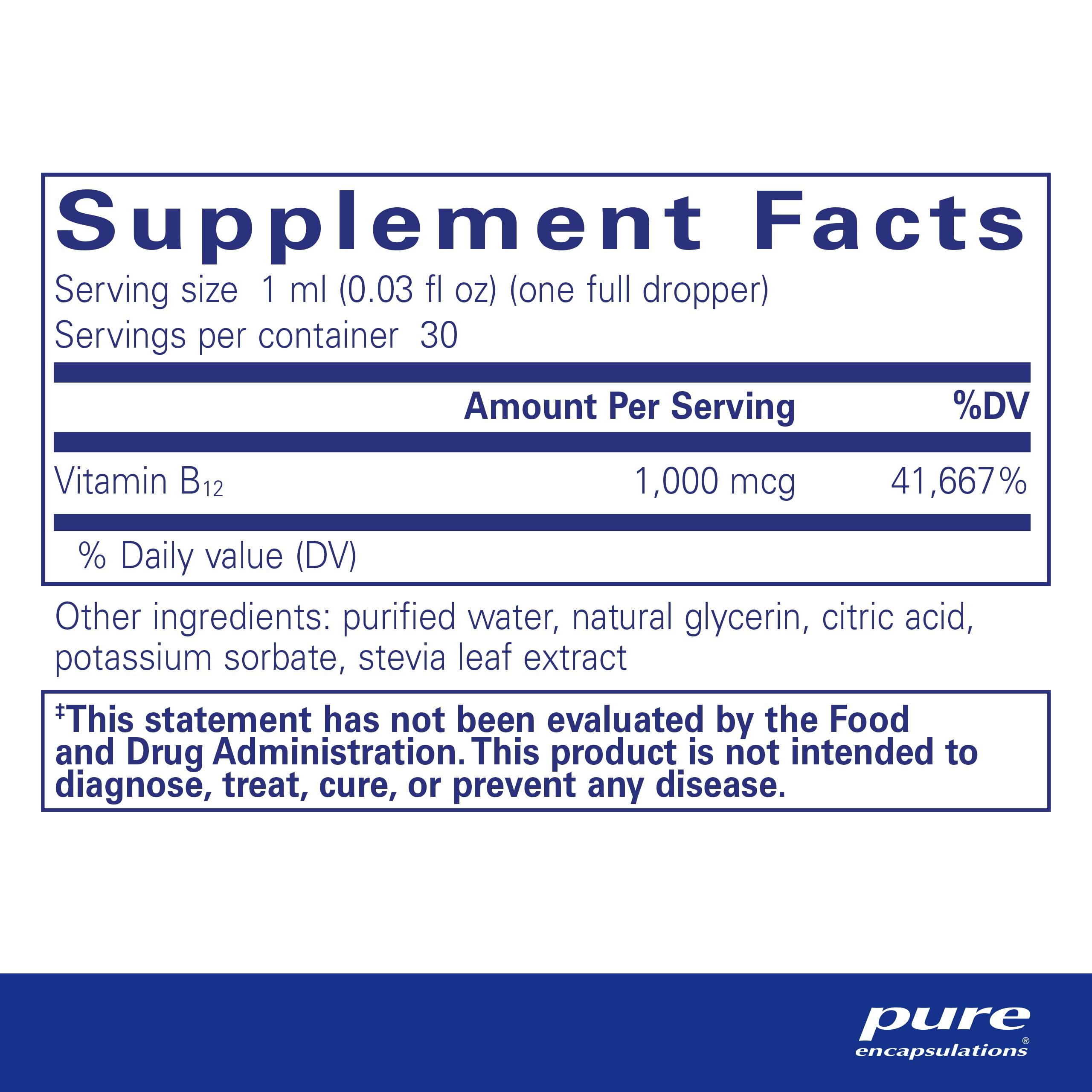 Pure Encapsulations Pure Encapsulations B12 Liquid | 1,000 mcg Vitamin B12 (Methylcobalamin) Supplement to Support Nerves, Immune Health, Energy, and Cognitive Function* | 1 fl. oz.