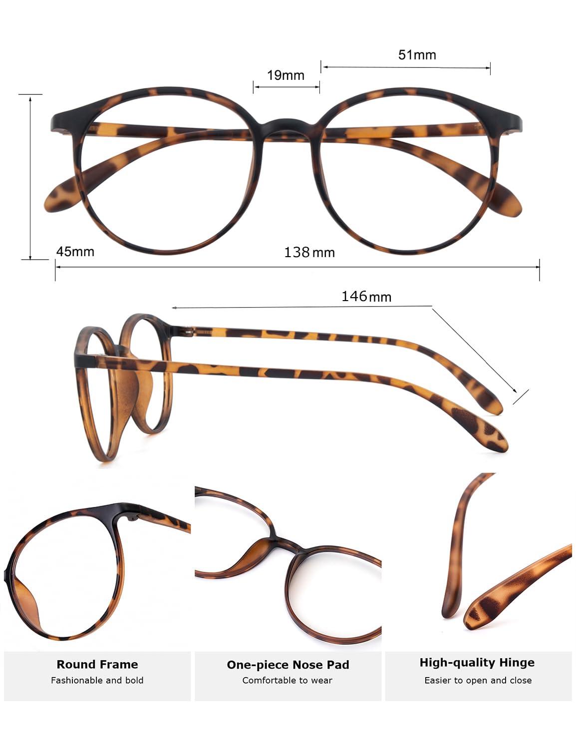 ZanyLen ZanyLen BlueLight Glasses, Women and Men ComputerGlasses Anti-Glare/Anti-UV/Relieve Eye Strain/Minimize Headache/Improve Night Sleep, Lightweight TR90 Round Tortoise shell Eyeglasses