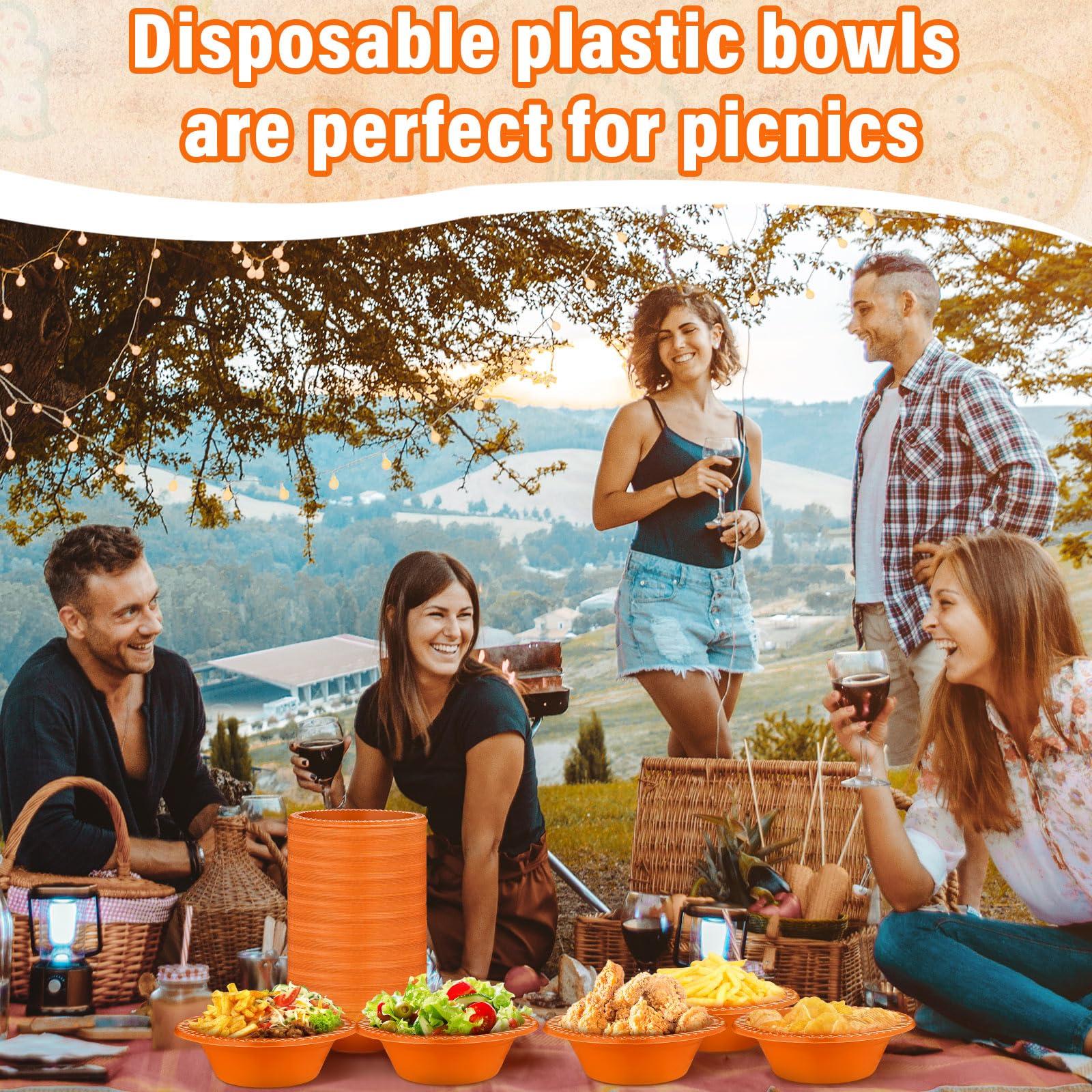 Lallisa Lallisa 100 Pcs 12oz orange Disposable Plastic Bowls Dessert Cups Ice Cream Snack Salad Soup Food Serving Bowls for Party Favor Picnic