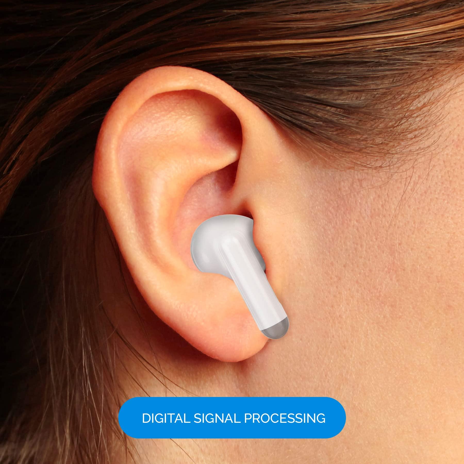 MEDca Hearing Amplifier Earbuds - Rechargeable, Wireless Bluetooth Audio and Personal Sound Enhancement Device Aids for Adults Seniors with Noise Canceling, Feedback Reduction and Portable Charging Case