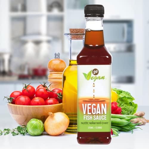 24Vegan 24Vegan Fish Sauces Premium Plant-Based Seasoning Sauce, All-Purpose Instant Flavor Boost, Gluten Free Fish Sauce, Gluten Free Soy Sauce, Vegetarian Asian Sauces, Vegetable Umami Flavor, Dressings and Marinades for a Sweet, Tangy and Spicy Flavor 12.