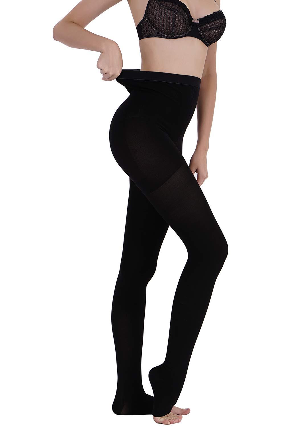 AMZAM AMZAM Medical Compression Pantyhose for Women Men, 20-30 mmHg Graduated Compression Tights, Opaque Toeless Compression Stockings Waist High Support Tights for Edema, Varicose Veins, DVT,Black XXL