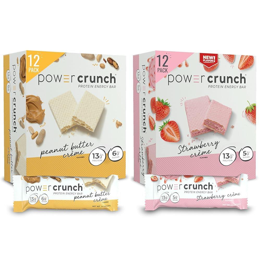 Power Crunch Power Crunch Protein Wafer Bars, High Protein Snacks, Peanut Butter Crme and Strawberry Crme, 1.4 Ounce (12 Count) Bundle