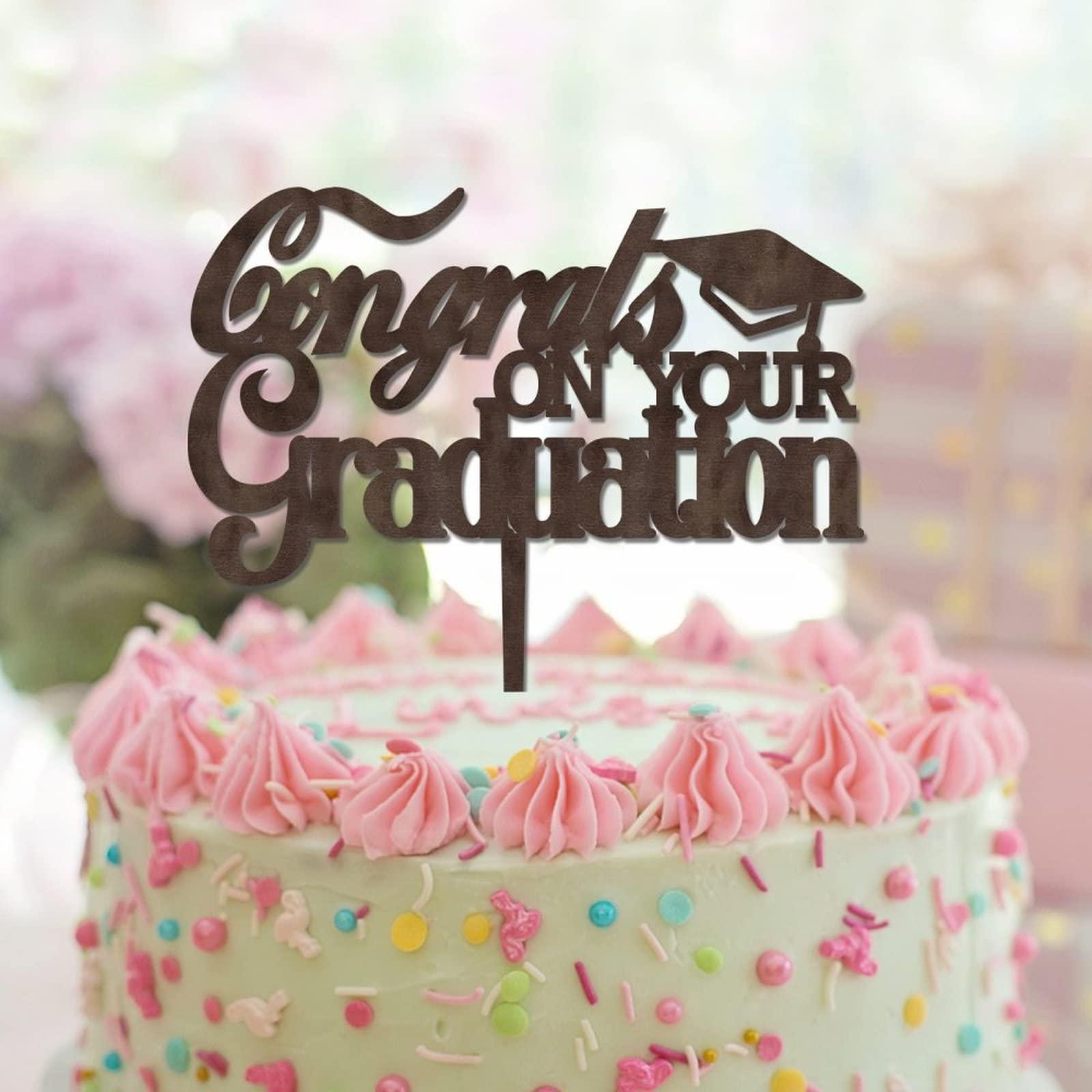 lutieger Grad Cake Toppers Congrats on Your Graduation For Congrats Graduation Cake Decorations Cake Toppers Graduation Cap Grad Gifts For Son/Daughter Brown Wood