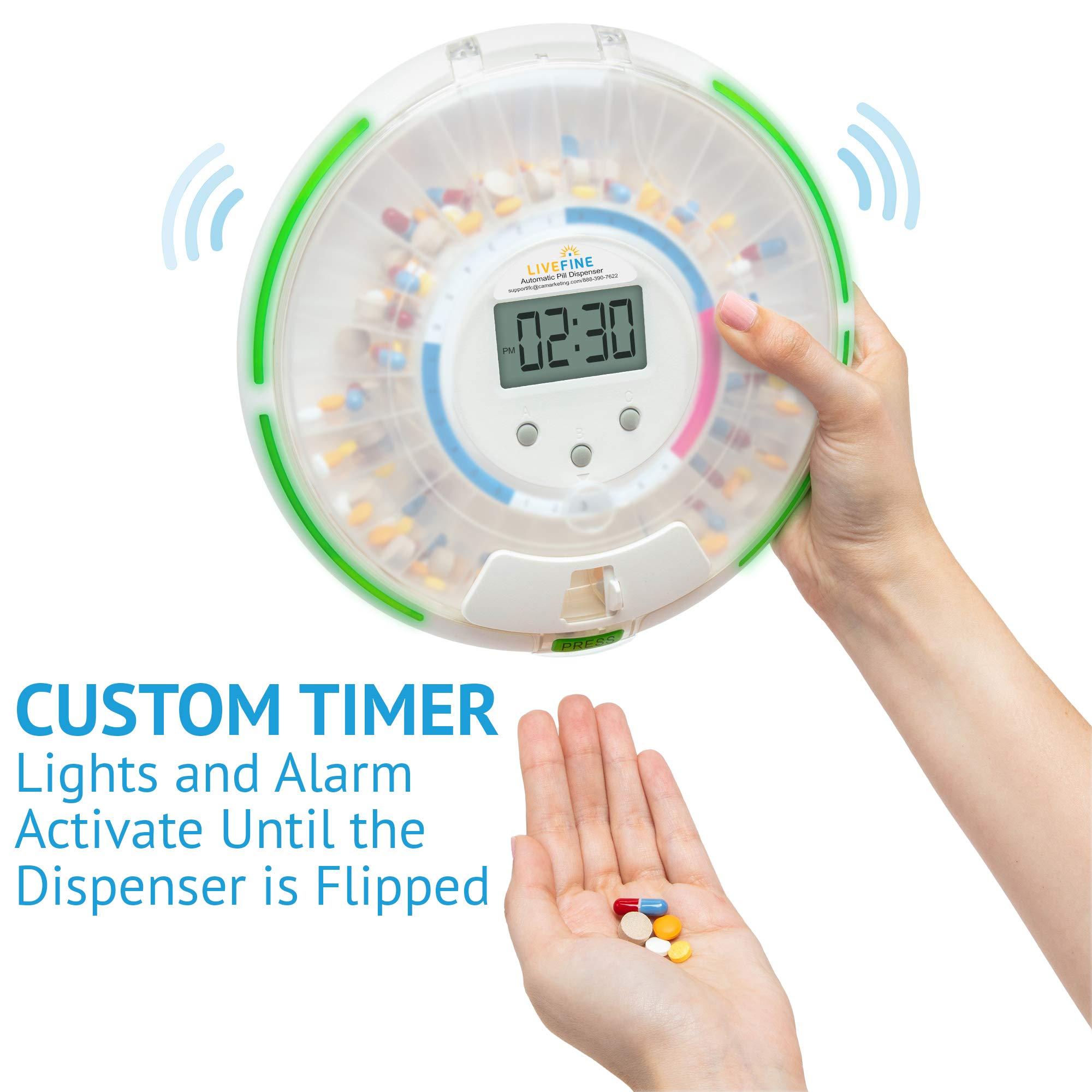 Live Fine Live Fine Automatic Pill Dispenser with 28-Day Electronic Medication Organizer, 6 Dosage Templates, Easy-Read LCD Display, Sound & Light Alerts & Key for Prescriptions, Vitamins, Supplements & More