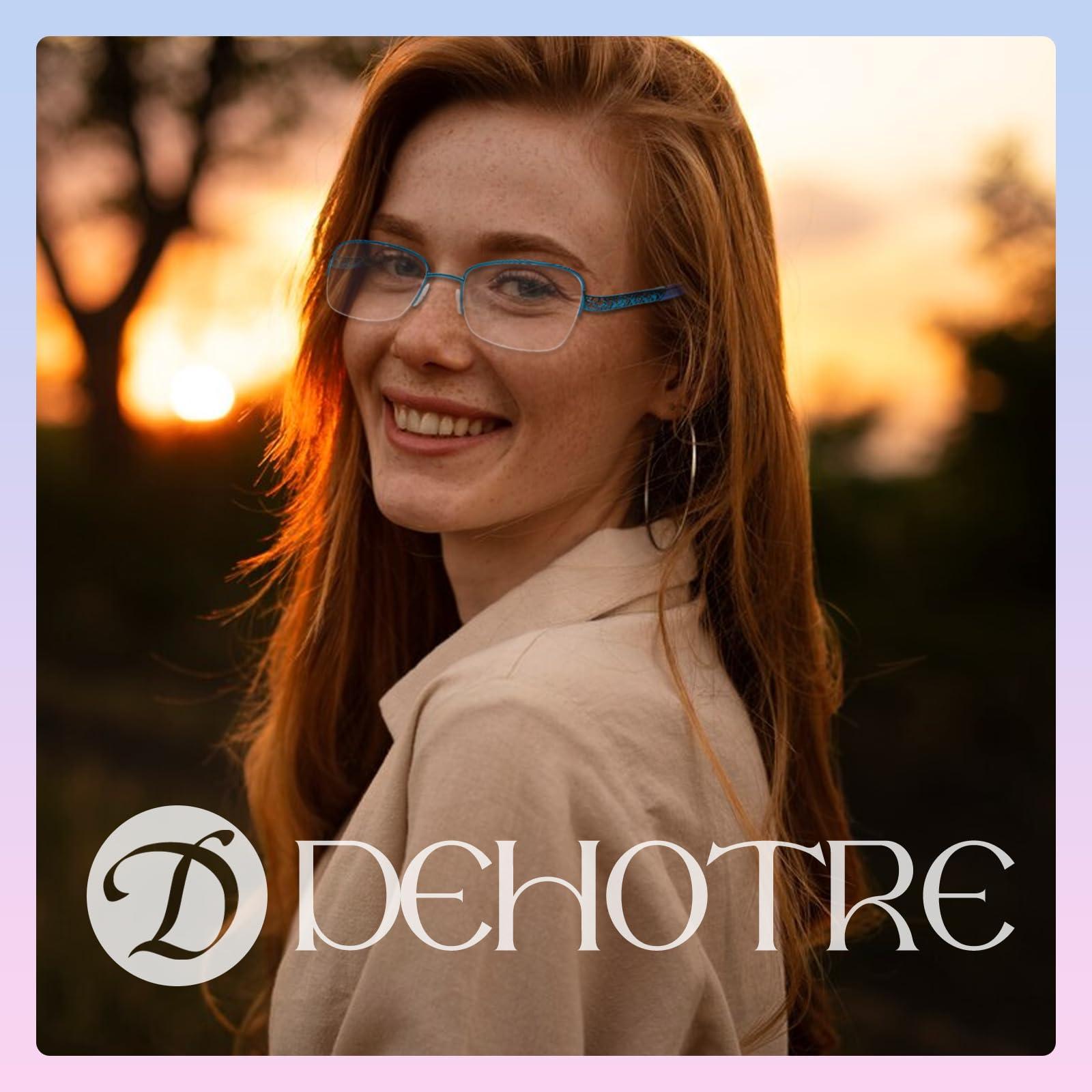 DEHOTRE DEHOTRE Progressive Multifocal Reading Glasses Women No Line Bifocal Readers with Nose Pad Metal Half Frame Mid-Near Range 3ft Blue 2.75